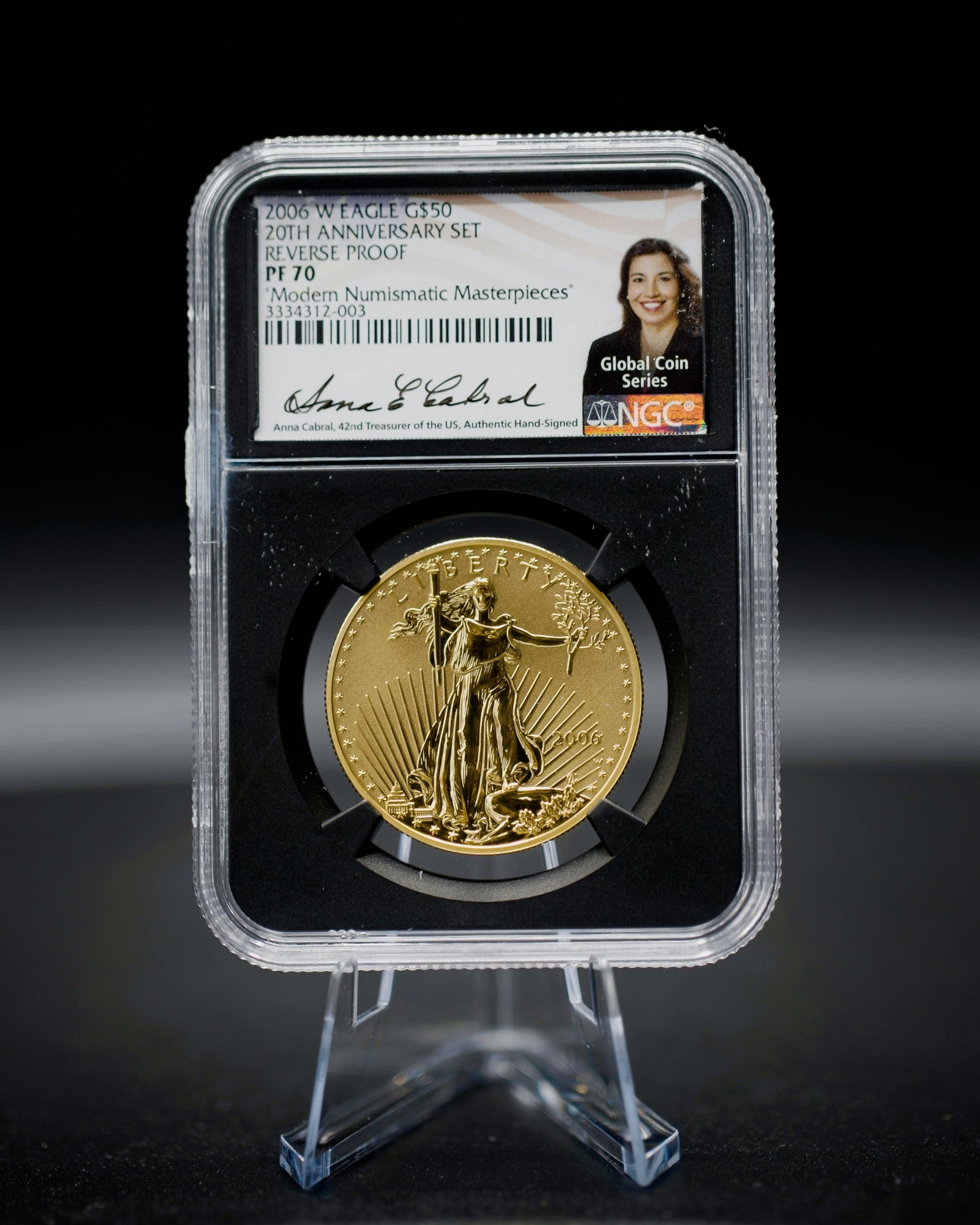 2006 "W" $50 Reverse Proof Gold Eagle | NGC "Modern Numismatic Masterpieces" PF70 | Anna Cabral Autographed