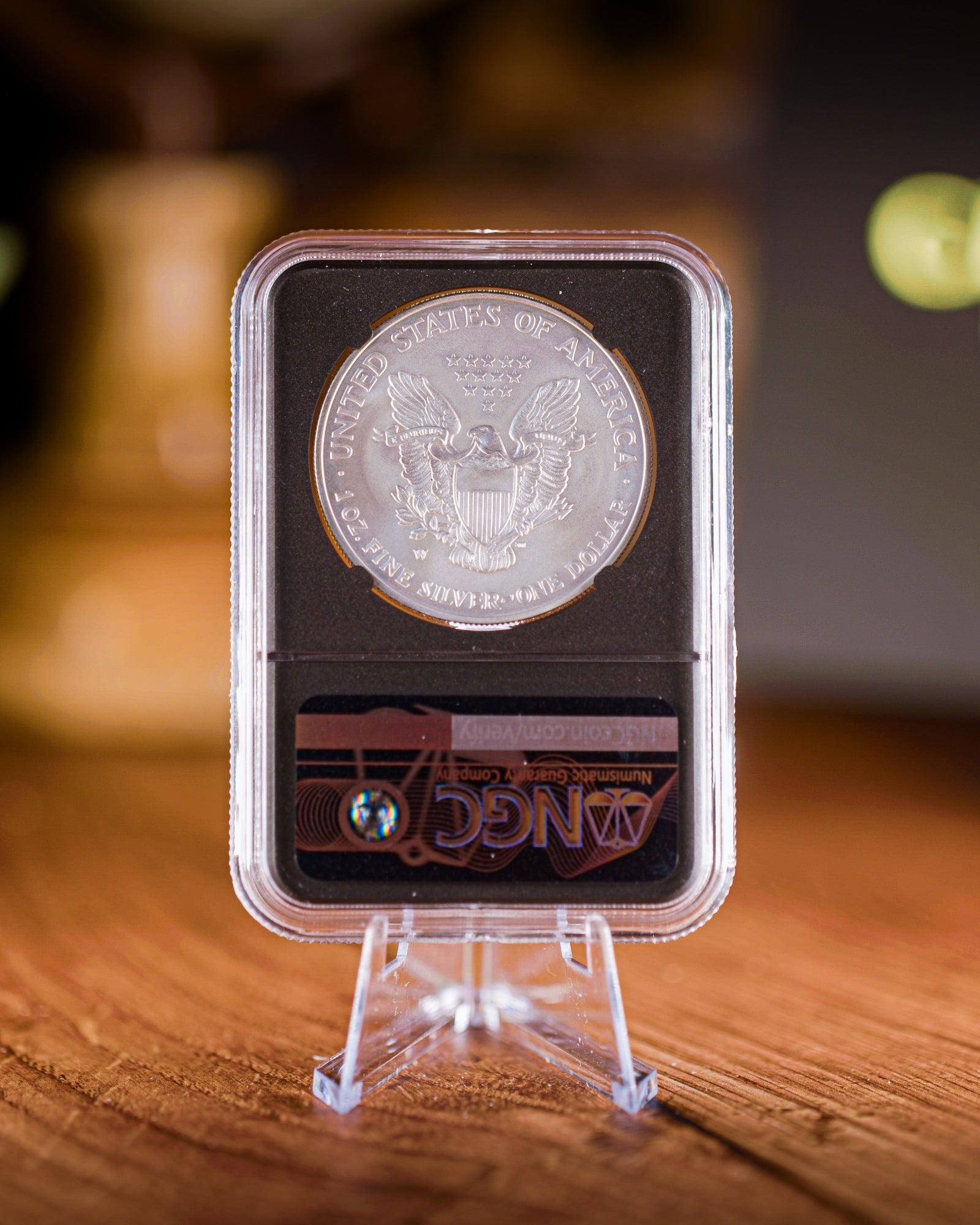 2008 W $1 Reverse 2007 Burnished Silver Eagle|  NGC "Modern Numismatic Masterpieces" MS70 | Anna Cabral Autographed