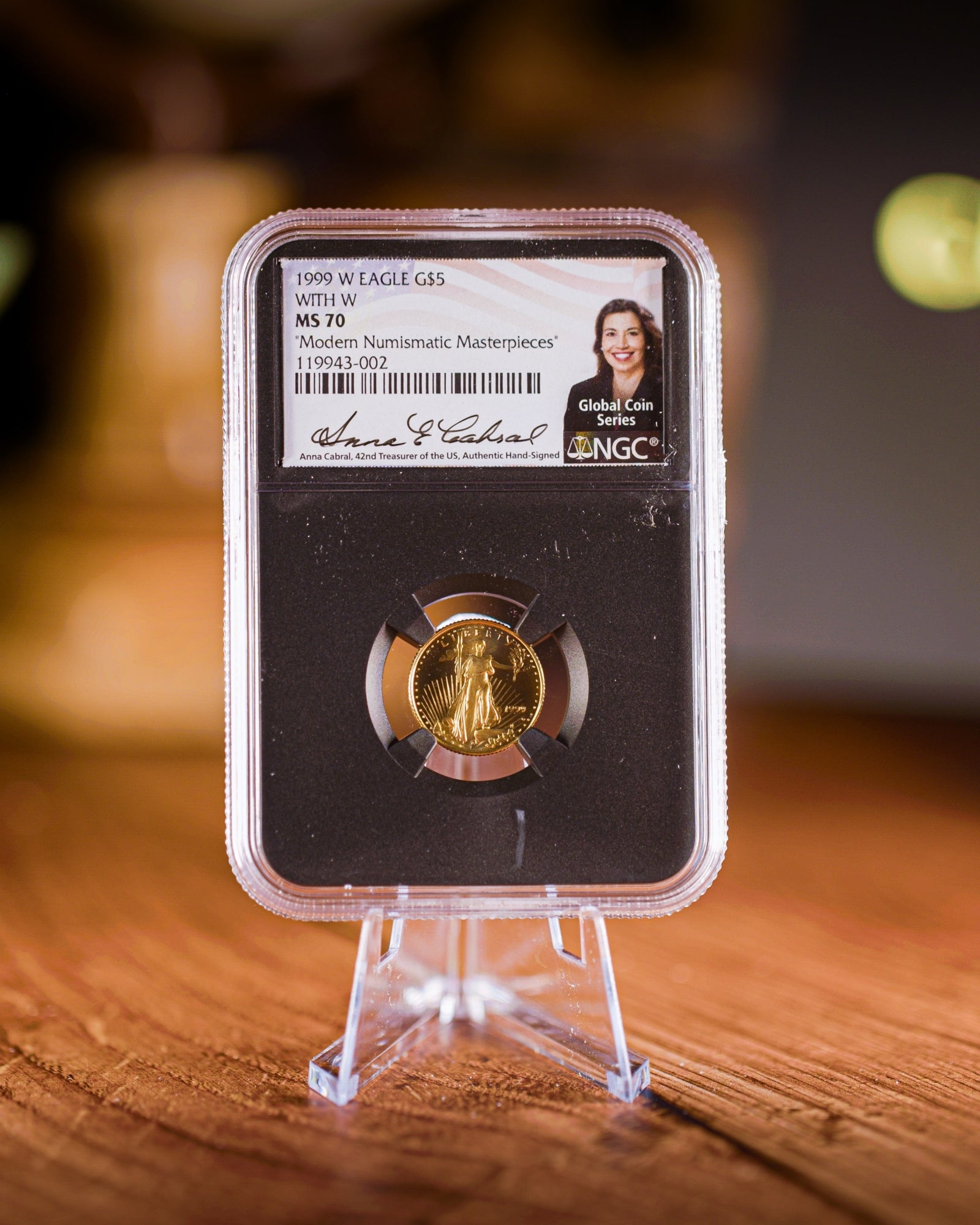 1999 "W" $5 Gold Eagle Unfinished Dies | NGC "Modern Numismatic Masterpieces" MS70 | Anna Cabral Autographed
