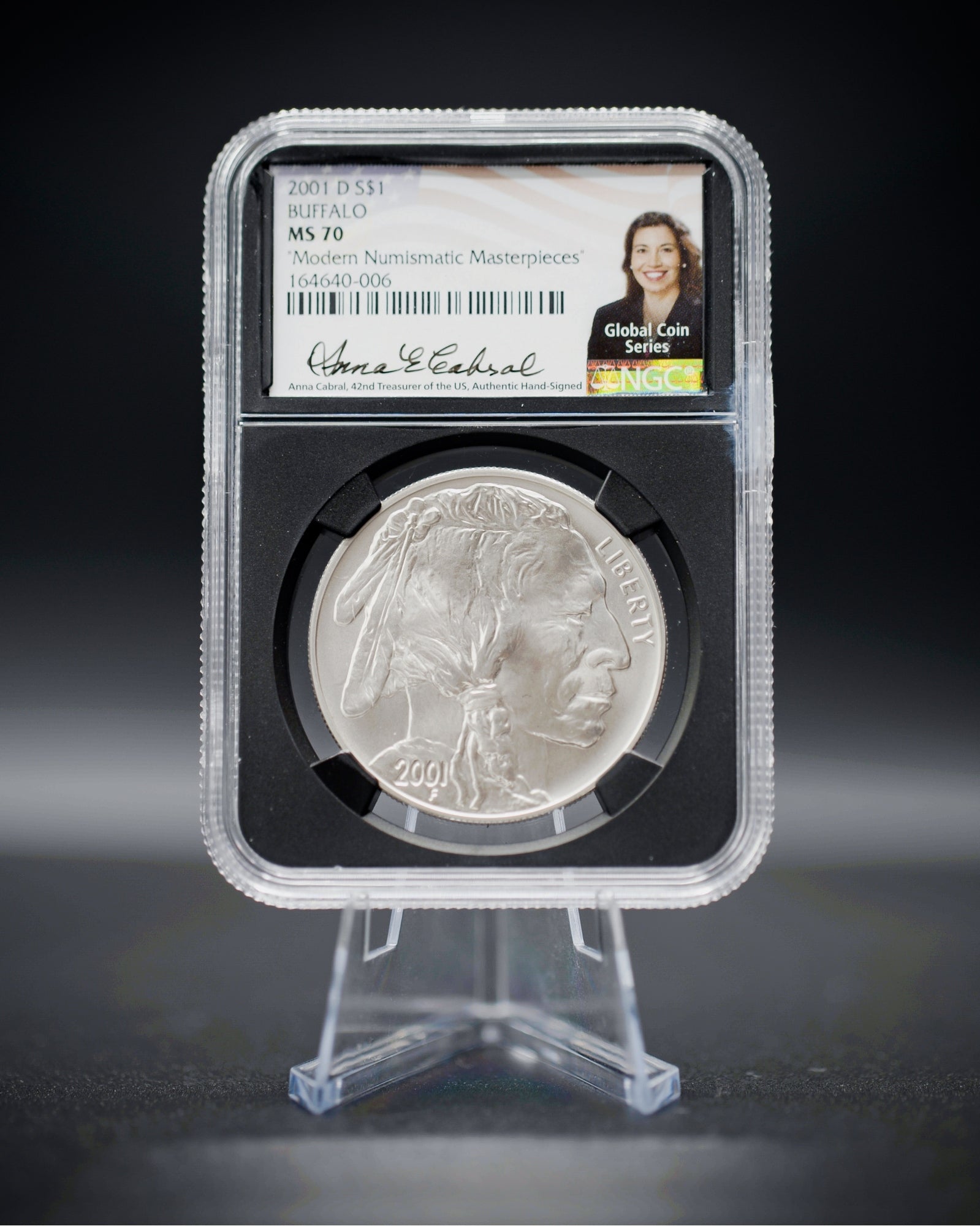 2001 $1 Silver Buffalo | NGC "Modern Numismatic Masterpieces" MS70 | Anna Cabral Autographed