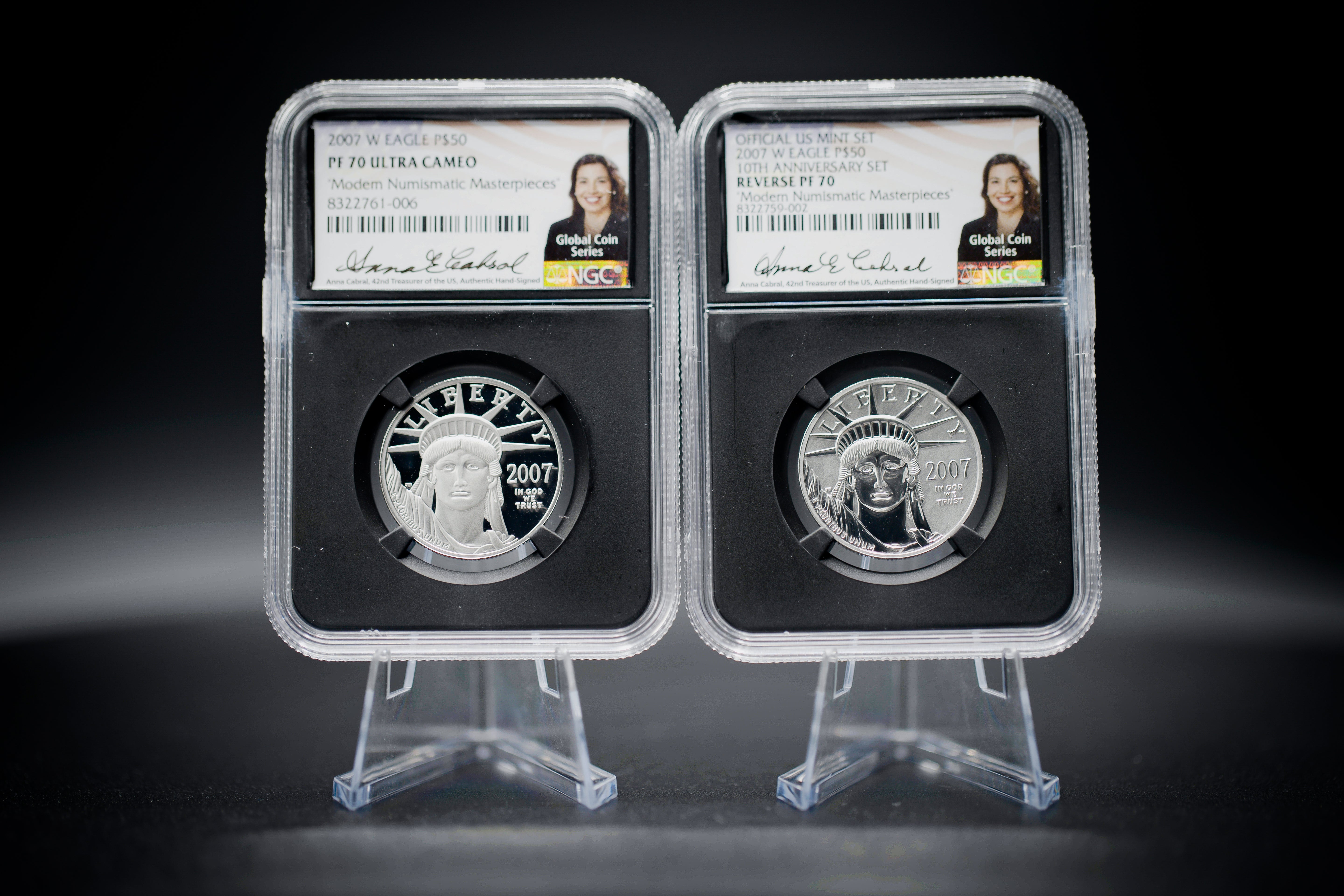 2007 2PC Proof Platinum Eagle Set | NGC "Modern Numismatic Masterpieces" PF70 | Anna Cabral Autographed