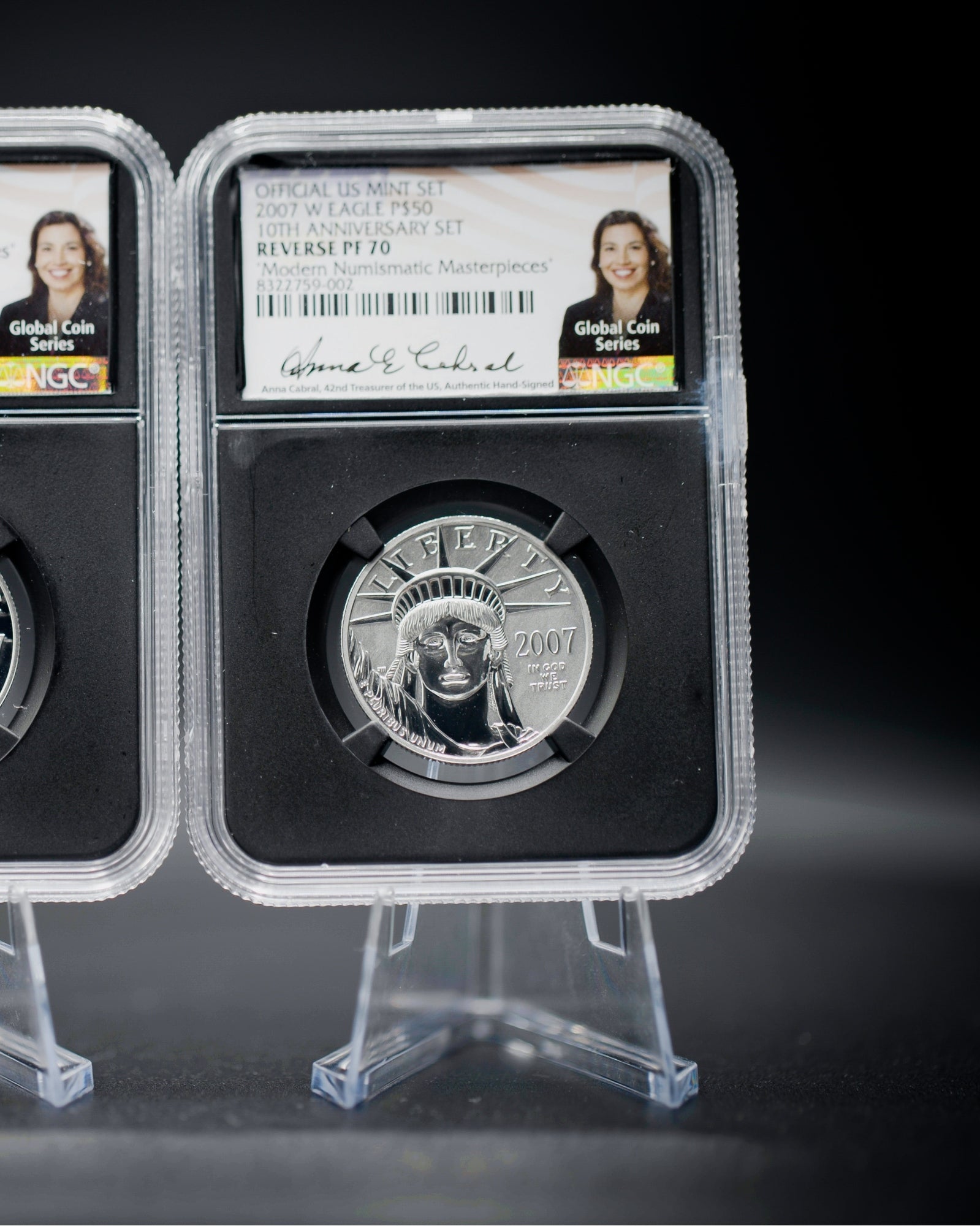 2007 2PC Proof Platinum Eagle Set | NGC "Modern Numismatic Masterpieces" PF70 | Anna Cabral Autographed