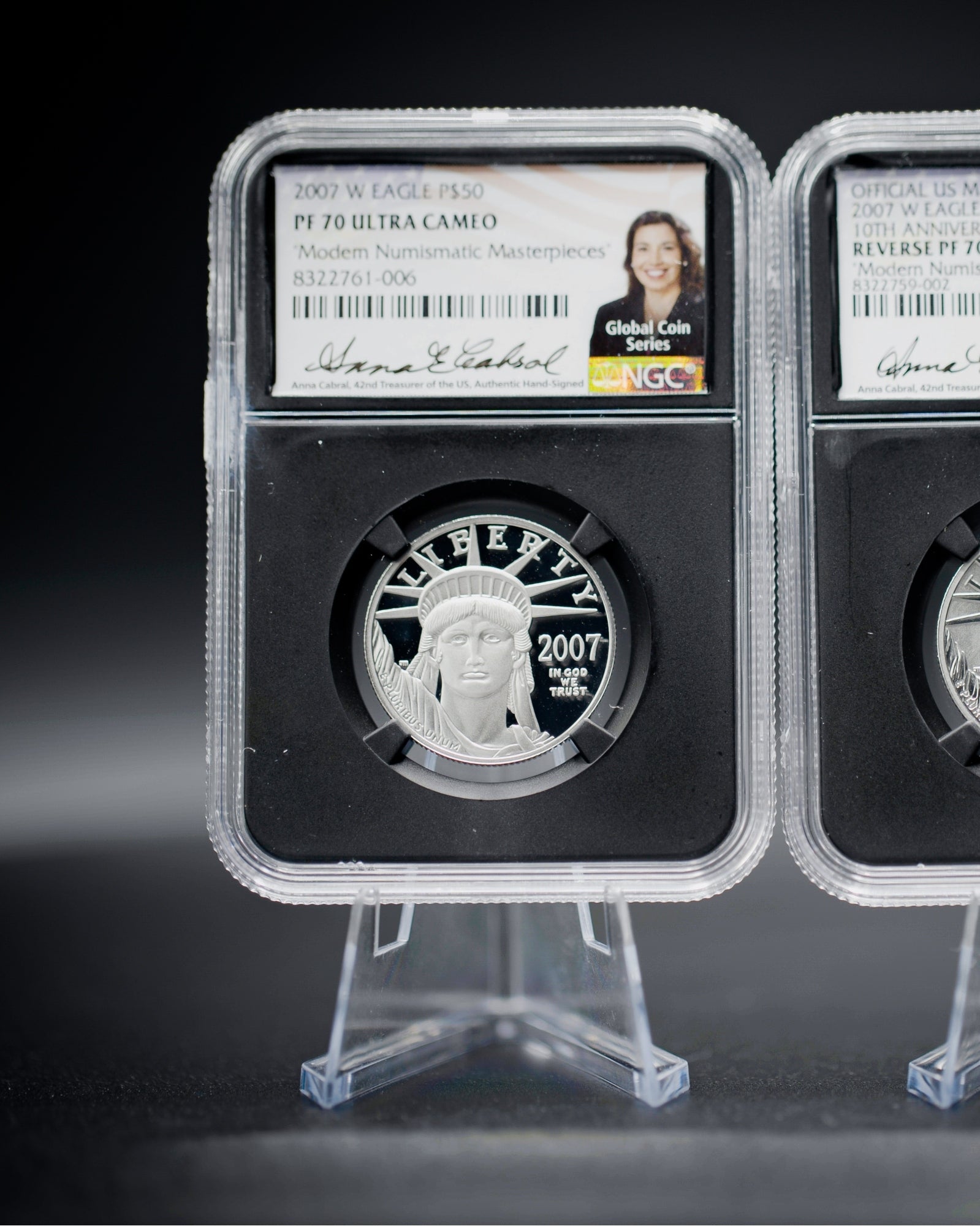 2007 2PC Proof Platinum Eagle Set | NGC "Modern Numismatic Masterpieces" PF70 | Anna Cabral Autographed