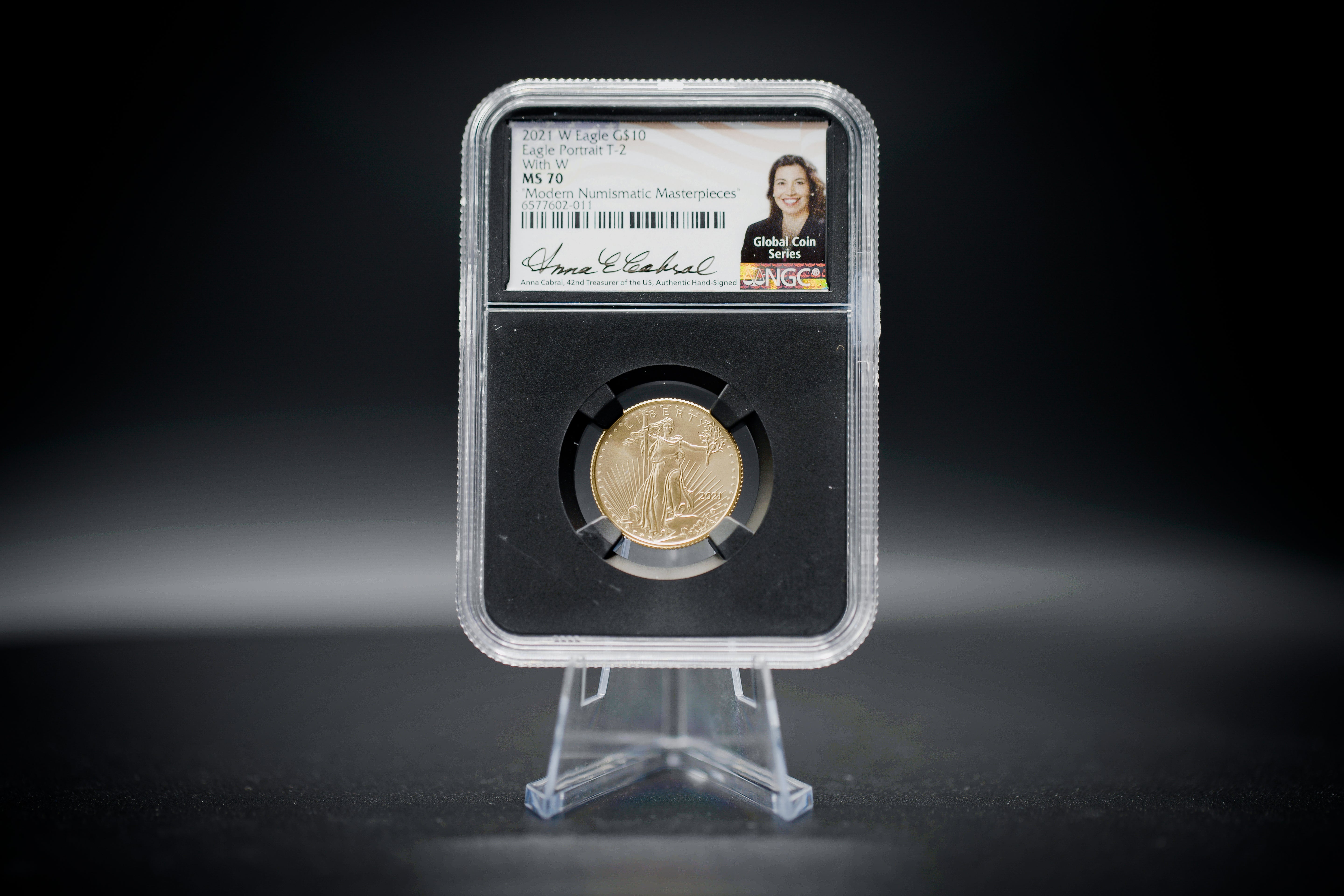 2021 "W" $10 Gold Eagle | Type 2 Unfinished Proof Dies NGC "Modern Numismatic Masterpieces" MS70 | Anna Cabral Autographed