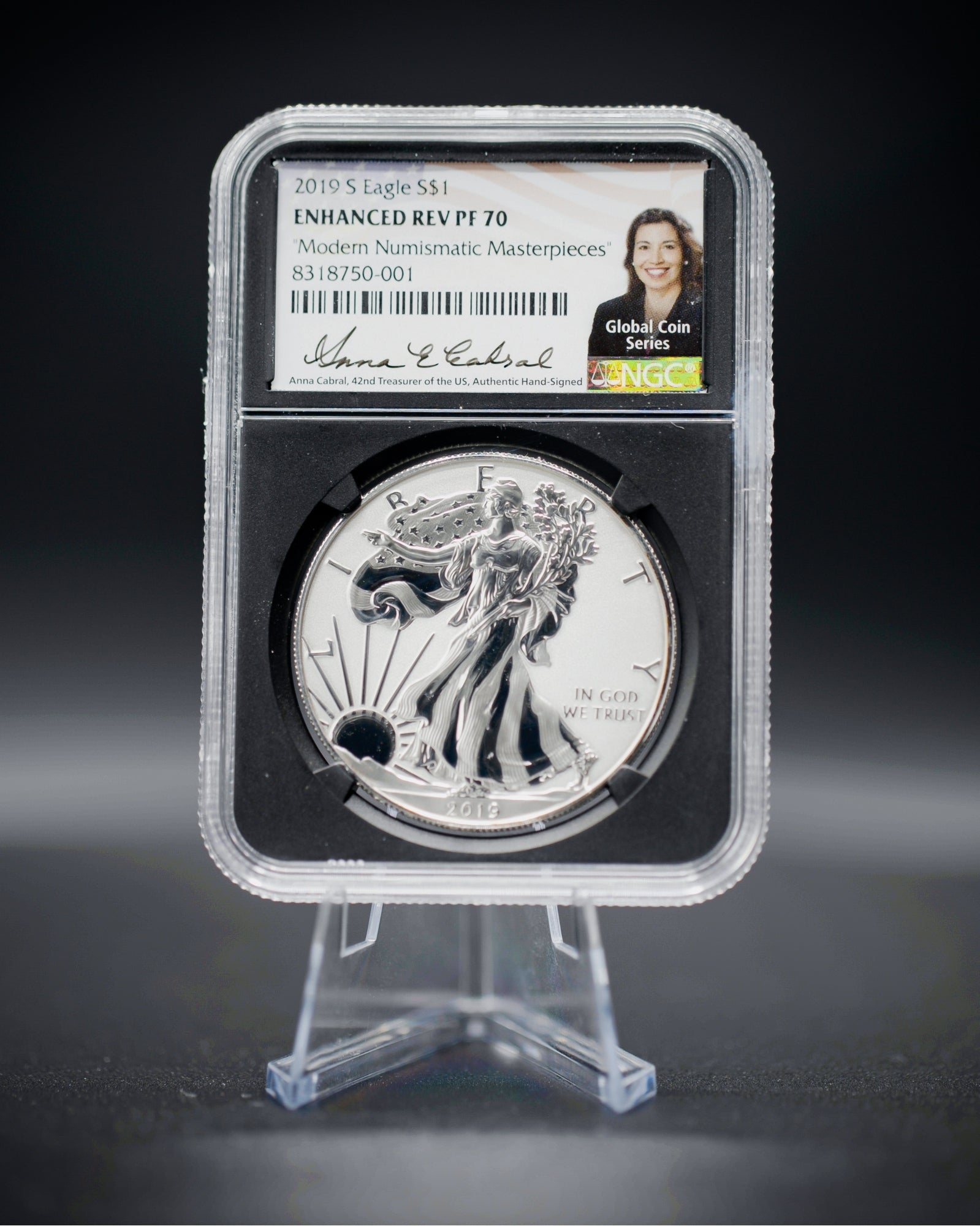 2019 "S" $1 Reverse Proof Silver Eagle | NGC "Modern Numismatic Masterpieces" PF70 | Anna Cabral Autographed