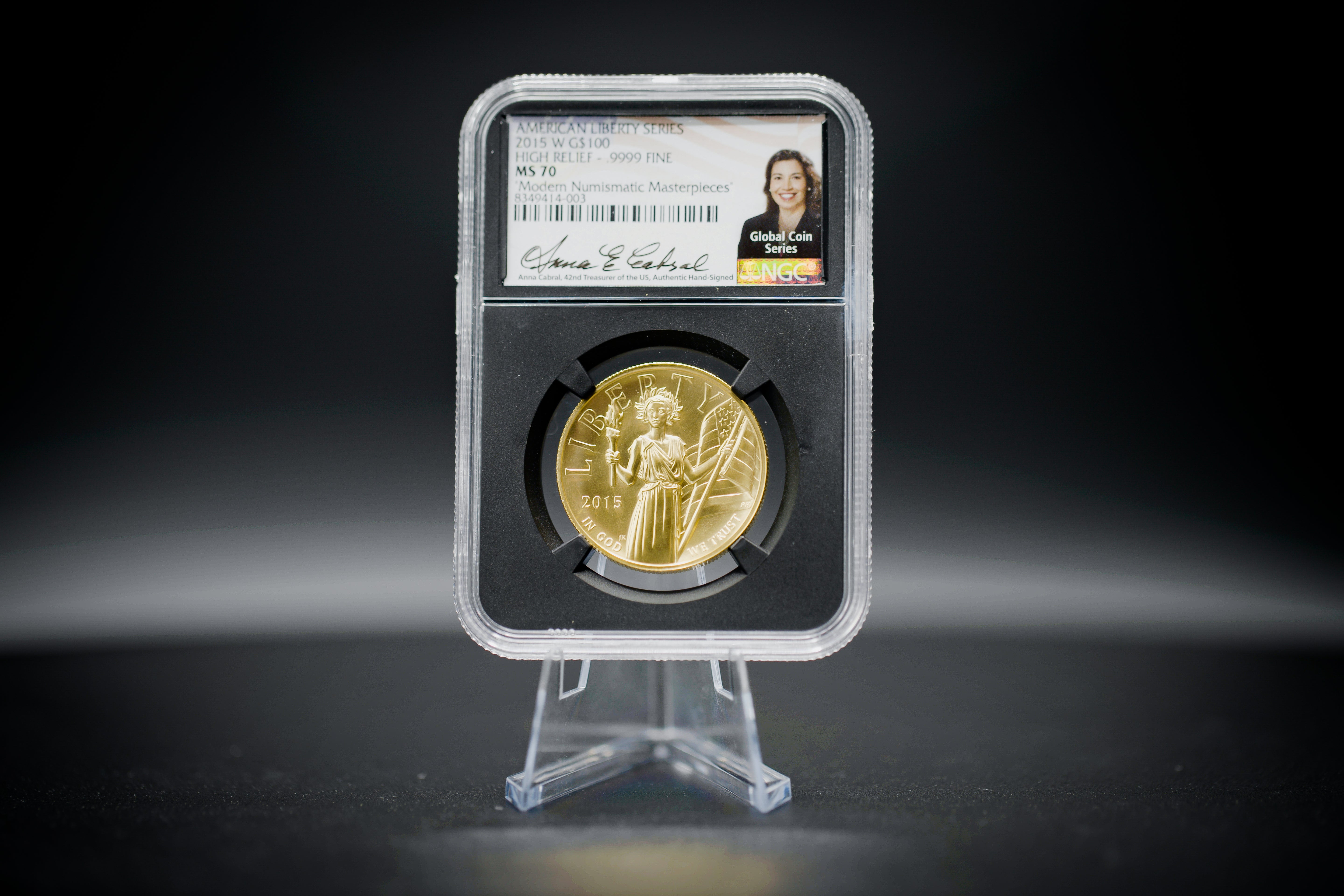 2015 $100 Gold High Relief | NGC "Modern Numismatic Masterpieces" MS70 | Anna Cabral Autographed