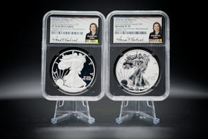 2012 "S" 75th Anniversary Silver American Eagle 2-Coin Set | NGC "Modern Numismatic Masterpieces" PF70 | Anna Cabral Autographed
