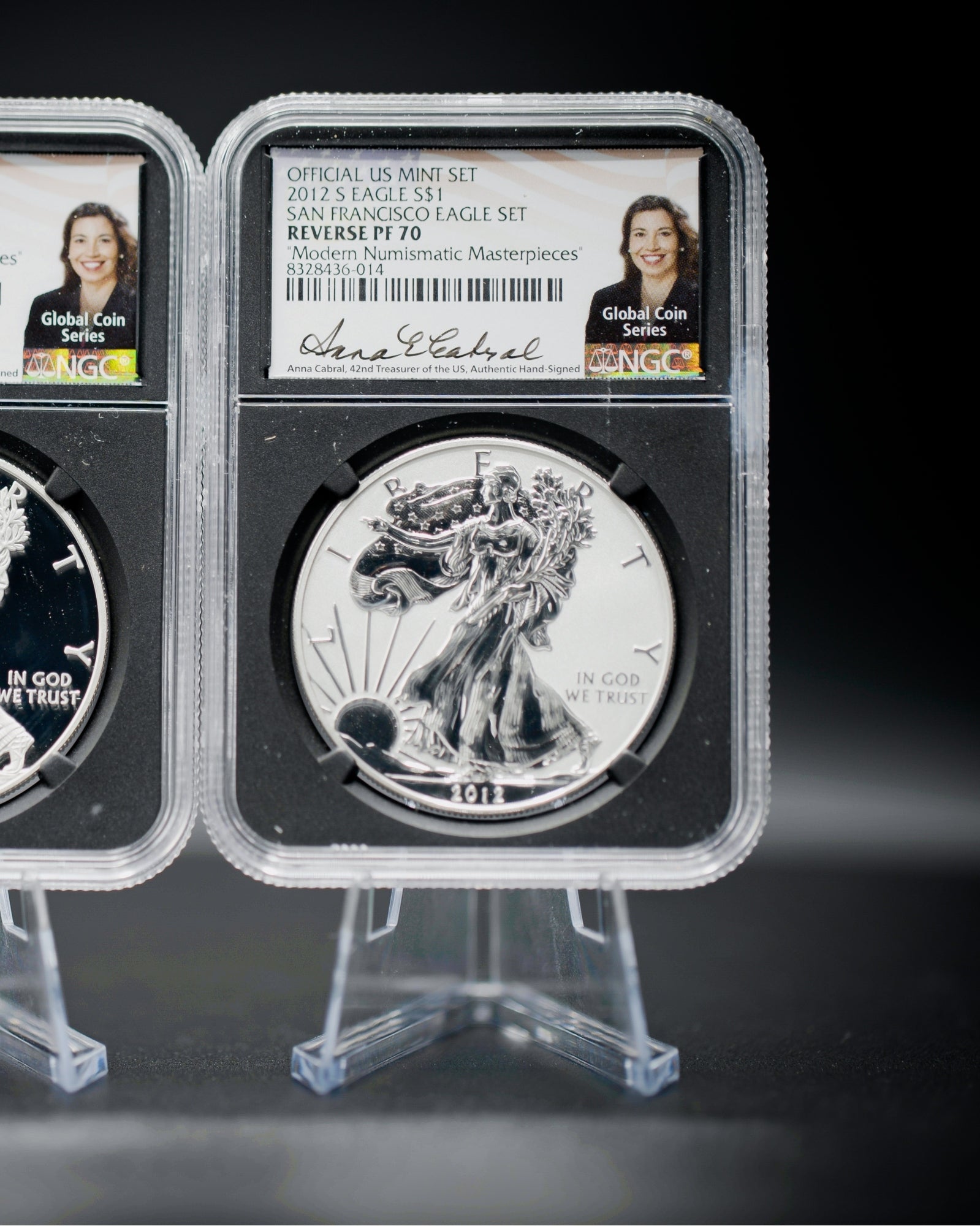 2012 "S" 75th Anniversary Silver American Eagle 2-Coin Set | NGC "Modern Numismatic Masterpieces" PF70 | Anna Cabral Autographed