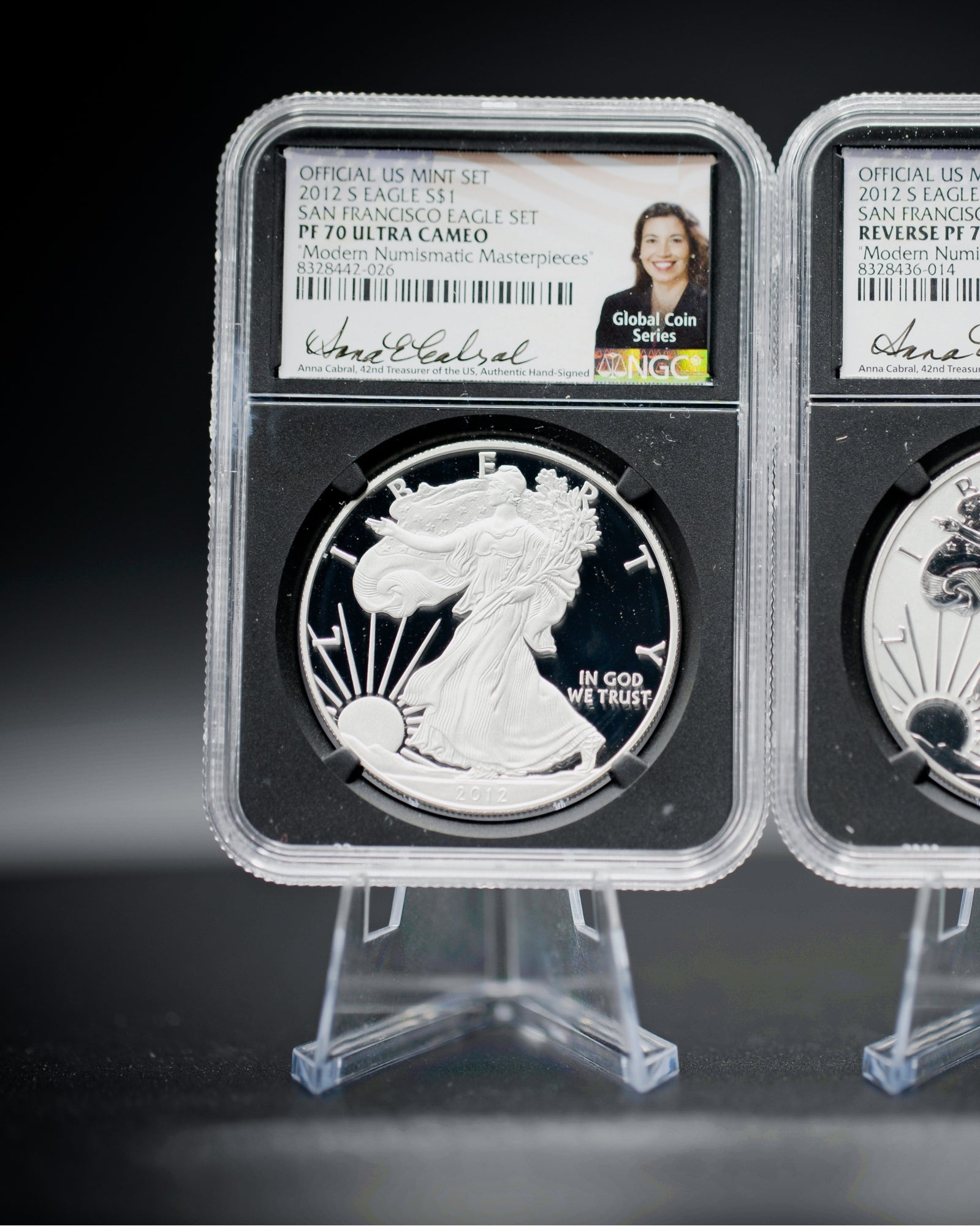 2012 "S" 75th Anniversary Silver American Eagle 2-Coin Set | NGC "Modern Numismatic Masterpieces" PF70 | Anna Cabral Autographed