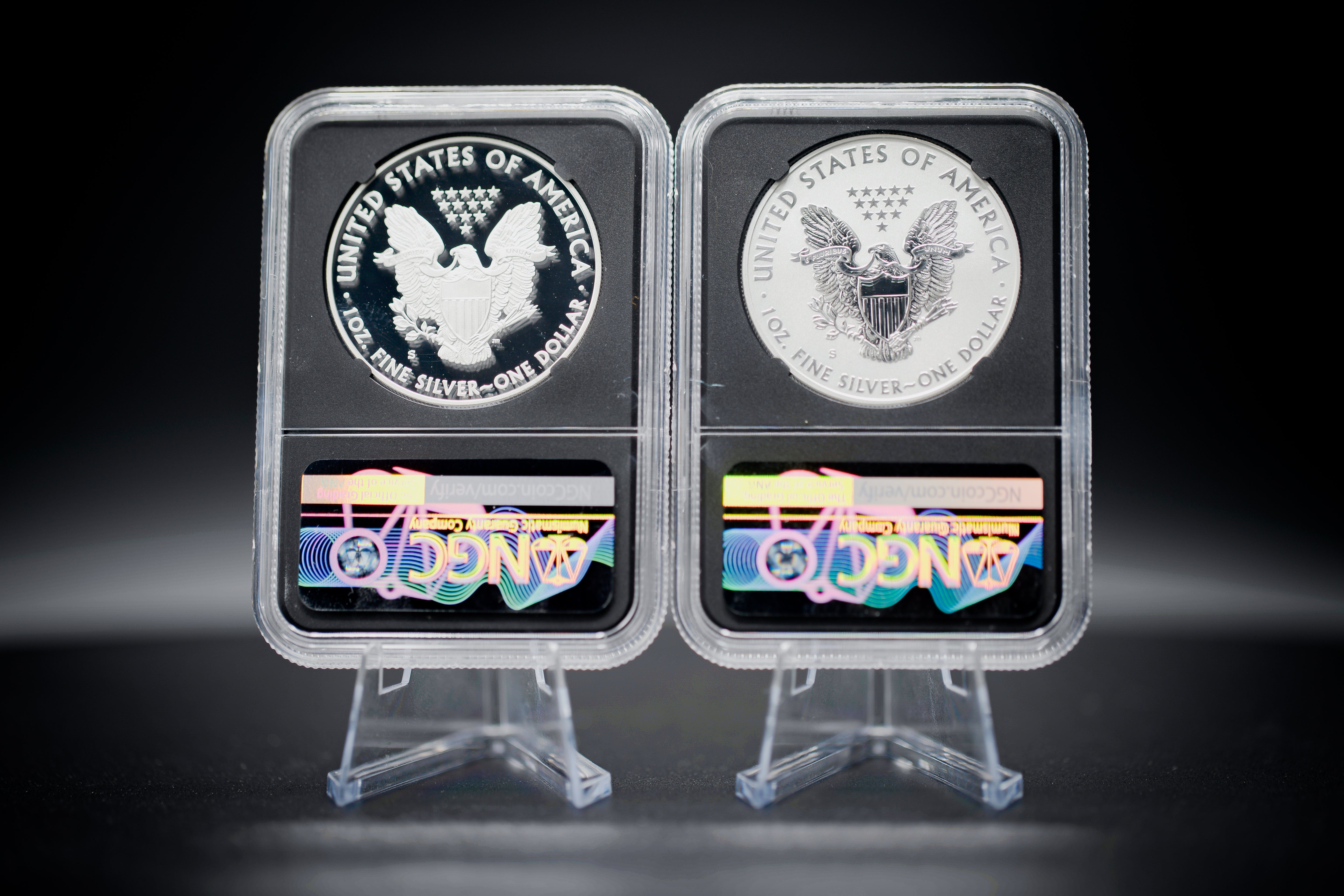 2012 "S" 75th Anniversary Silver American Eagle 2-Coin Set | NGC "Modern Numismatic Masterpieces" PF70 | Anna Cabral Autographed