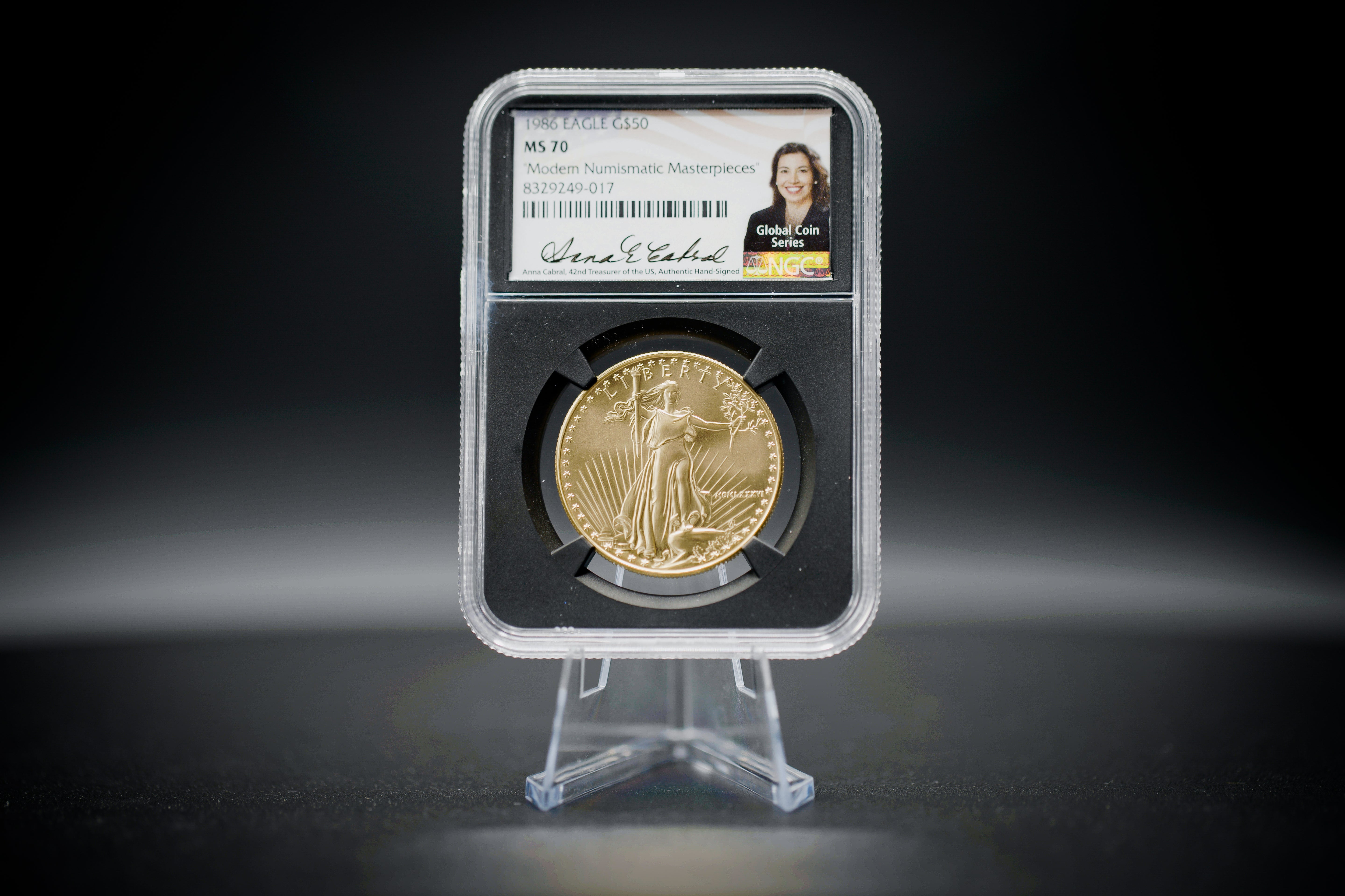 1986 $50 Gold Eagle |  NGC "Modern Numismatic Masterpieces" MS70 | Anna Cabral Autographed