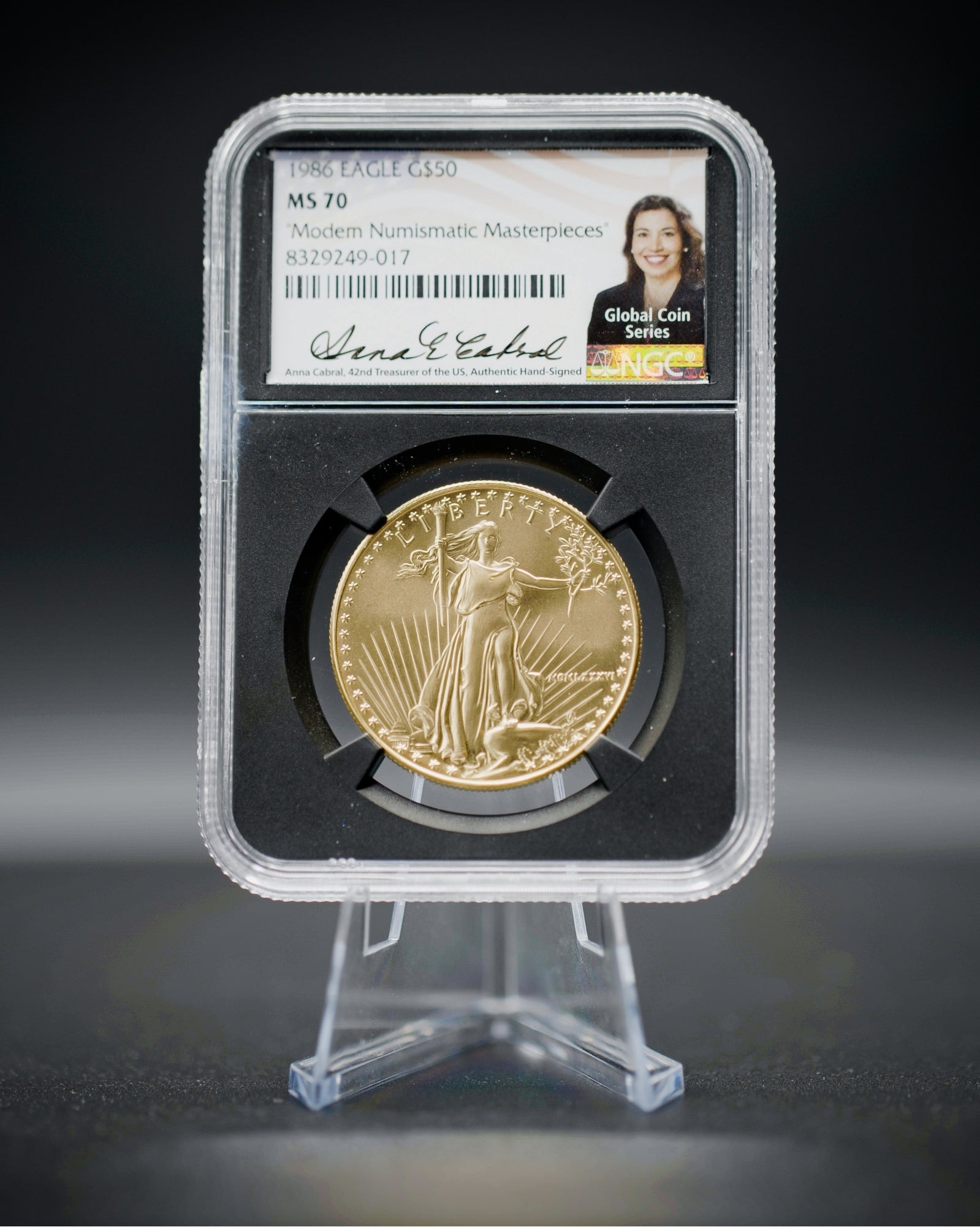 1986 $50 Gold Eagle |  NGC "Modern Numismatic Masterpieces" MS70 | Anna Cabral Autographed