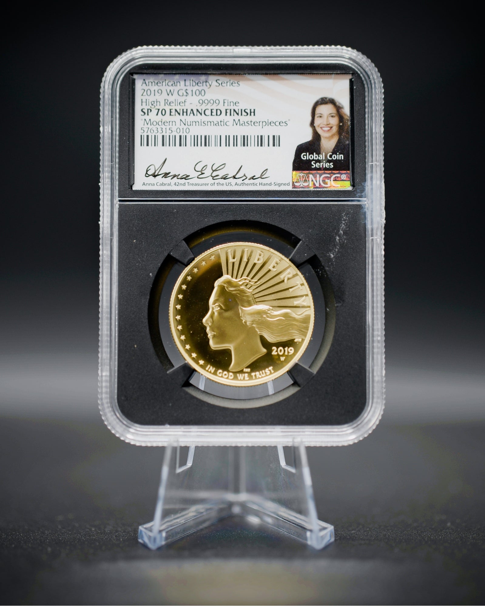 2019 $100 Gold American Liberty High Relief | NGC "Modern Numismatic Masterpieces" SP70 | Anna Cabral Autographed
