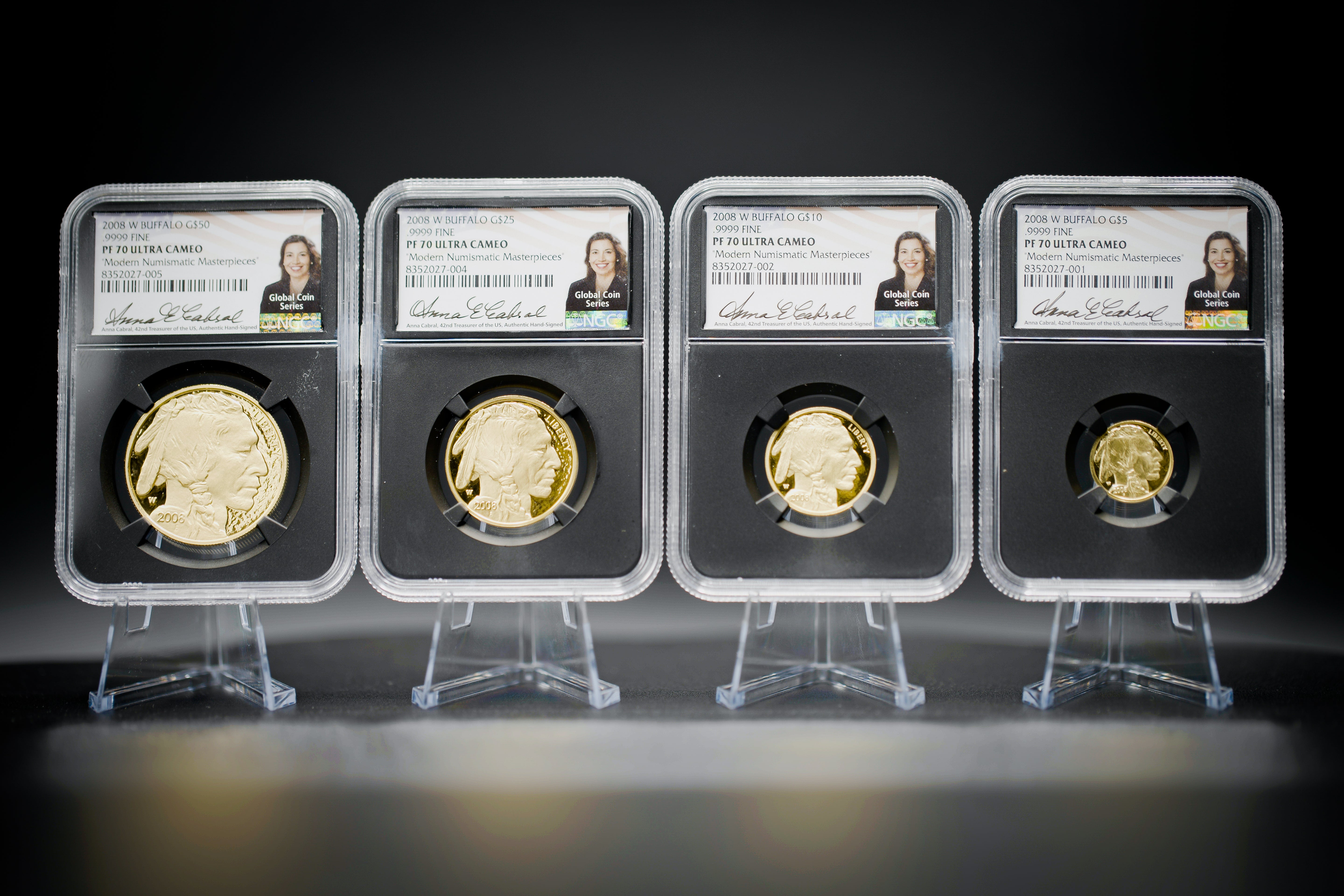 2008 W 4PC Proof Gold Buffalo Set | NGC "Modern Numismatic Masterpieces" PF70 | Anna Cabral Autographed