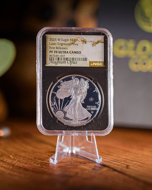 2025-W Proof American Silver Eagle | Laser Engraved Privy Mark First Day of Issue NGC PF70 Magnum Opus Label