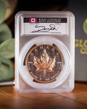2025 Ultra High Relief 5 oz Silver Maple Leaf Reverse Proof | First Day of Issue PCGS GEM Proof | Steven Rosati Autographed