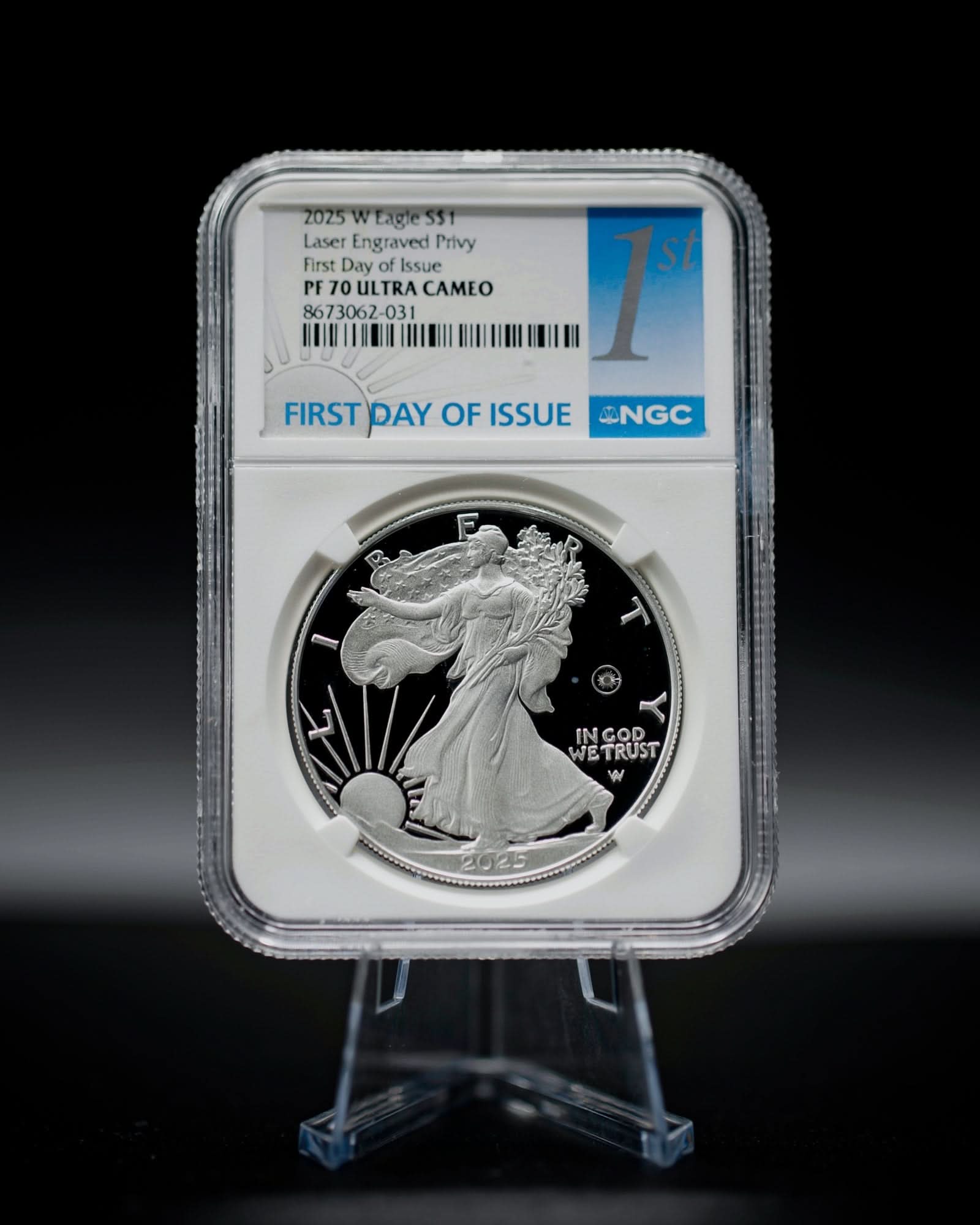 2025-W American Silver Eagle | Laser Engraved Privy Mark First Day of Issue NGC PF70
