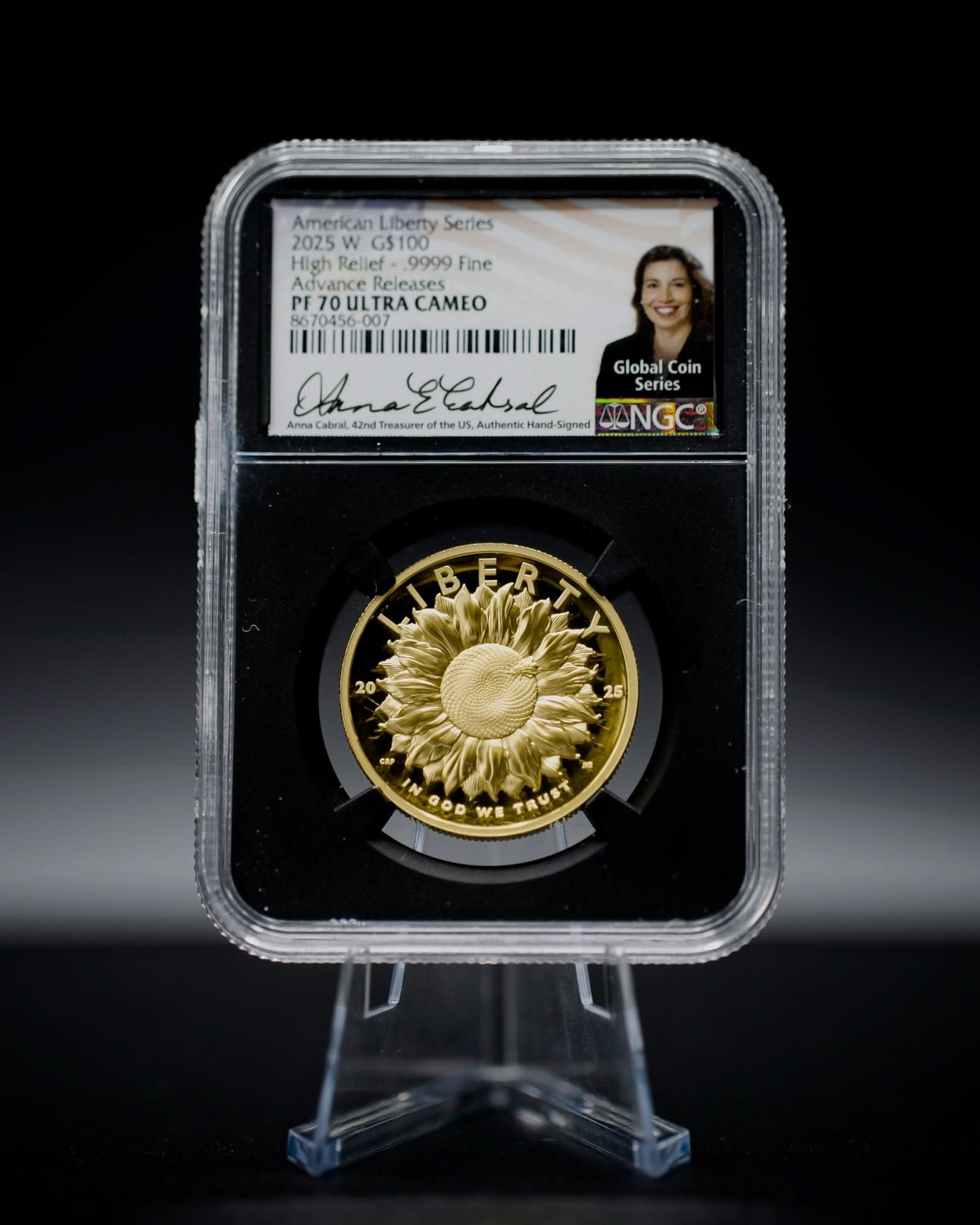 2025-W $100 High Relief American Liberty Gold | First Day of Issue NGC PF70 | Anna Cabral Autographed
