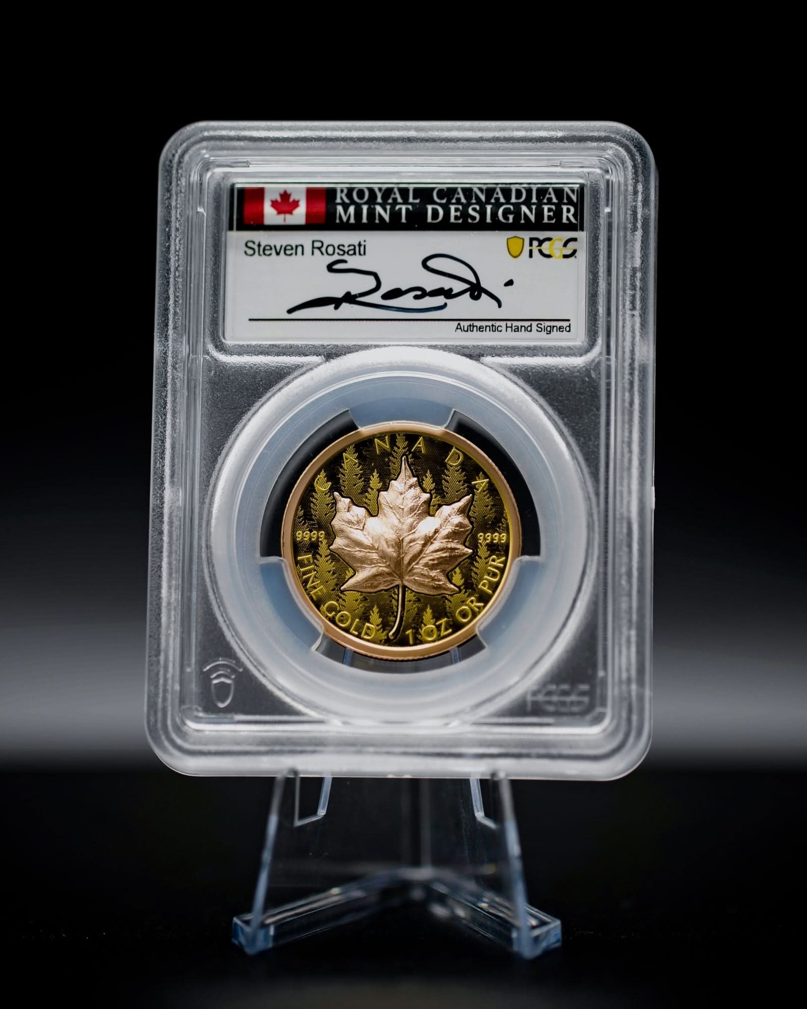 2025 1 oz Ultra High Relief Gold Maple Leaf | First Day of Issue PCGS PR70DCAM | Steven Rosati Autographed
