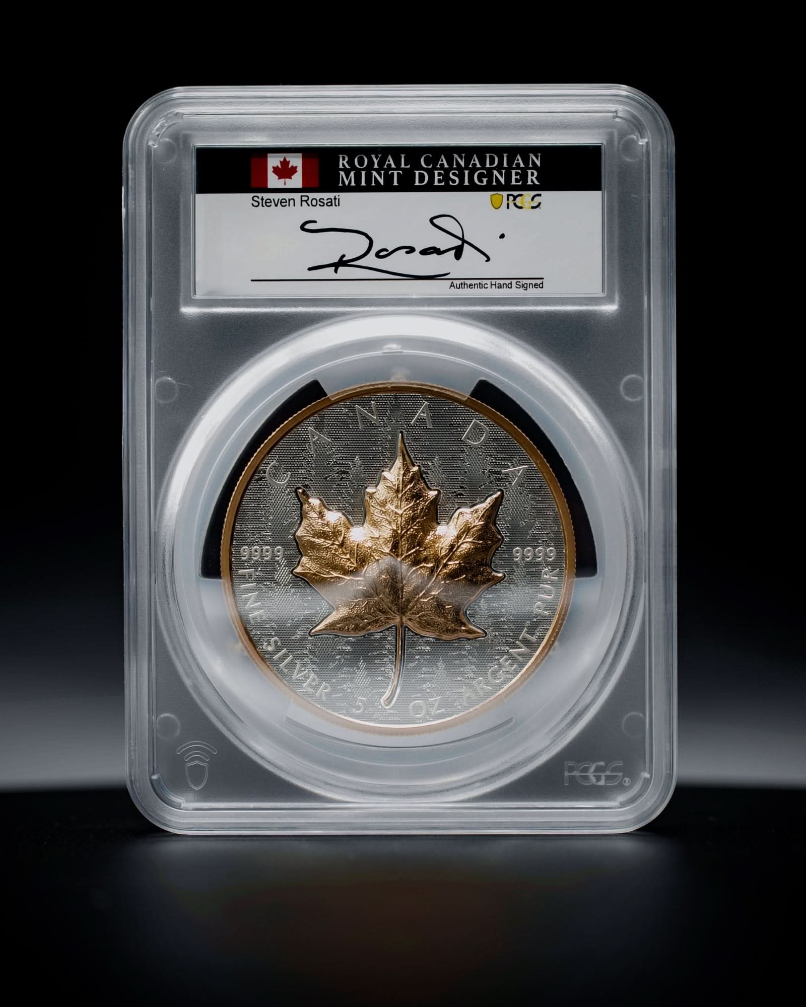 2025 Ultra High Relief 5 oz Silver Maple Leaf Reverse Proof | First Day of Issue PCGS PR70 | Steven Rosati Autographed