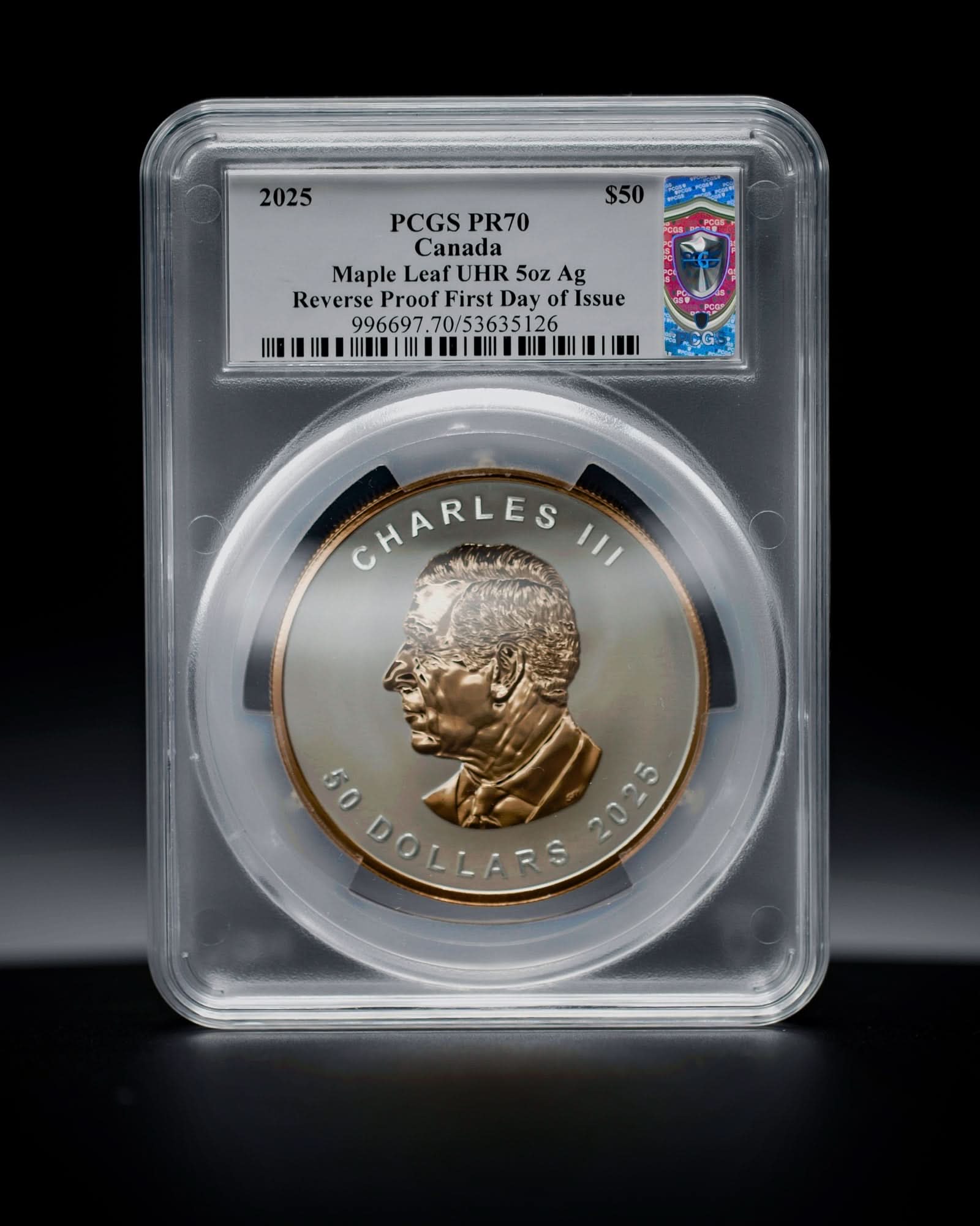 2025 Ultra High Relief 5 oz Silver Maple Leaf Reverse Proof | First Day of Issue PCGS PR70 | Steven Rosati Autographed