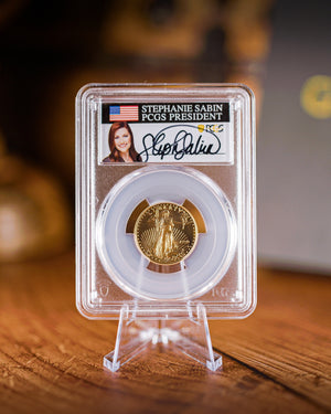 1999 "W" $10 Gold Eagle Unfinished Dies | PCGS "Modern Numismatic Masterpieces" MS70 | Stephanie Sabin Autographed