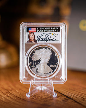 1995 "W" $1 Proof Silver Eagle | PCGS "Modern Numismatic Masterpieces" PR70 | Stephanie Sabin Autographed