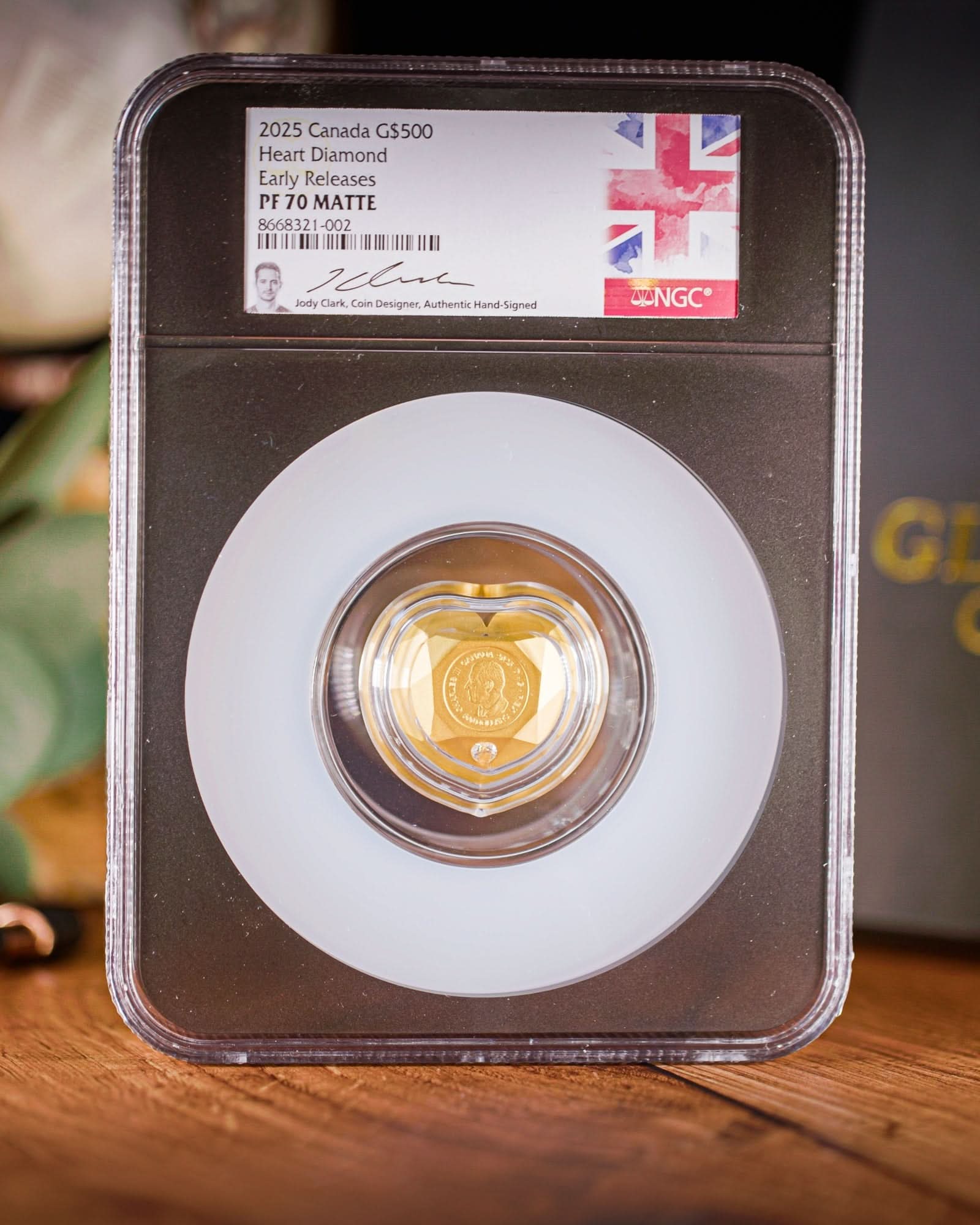 2025 Heart Diamond Pure Gold Diamond-Shaped Coin | NGC PF70 Matte | Jody Clark Autographed
