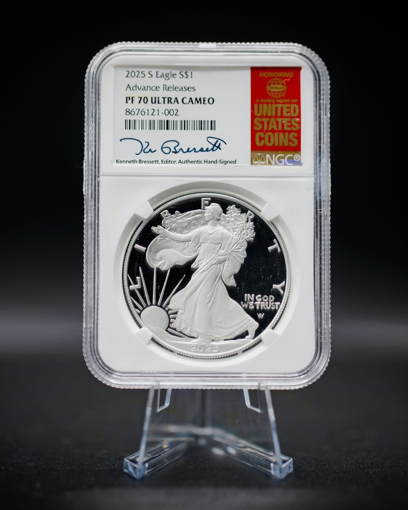 2025-S Proof American Silver Eagle | Advance Release NGC PR70 Deep Cameo | Kenneth Bressett Autographed