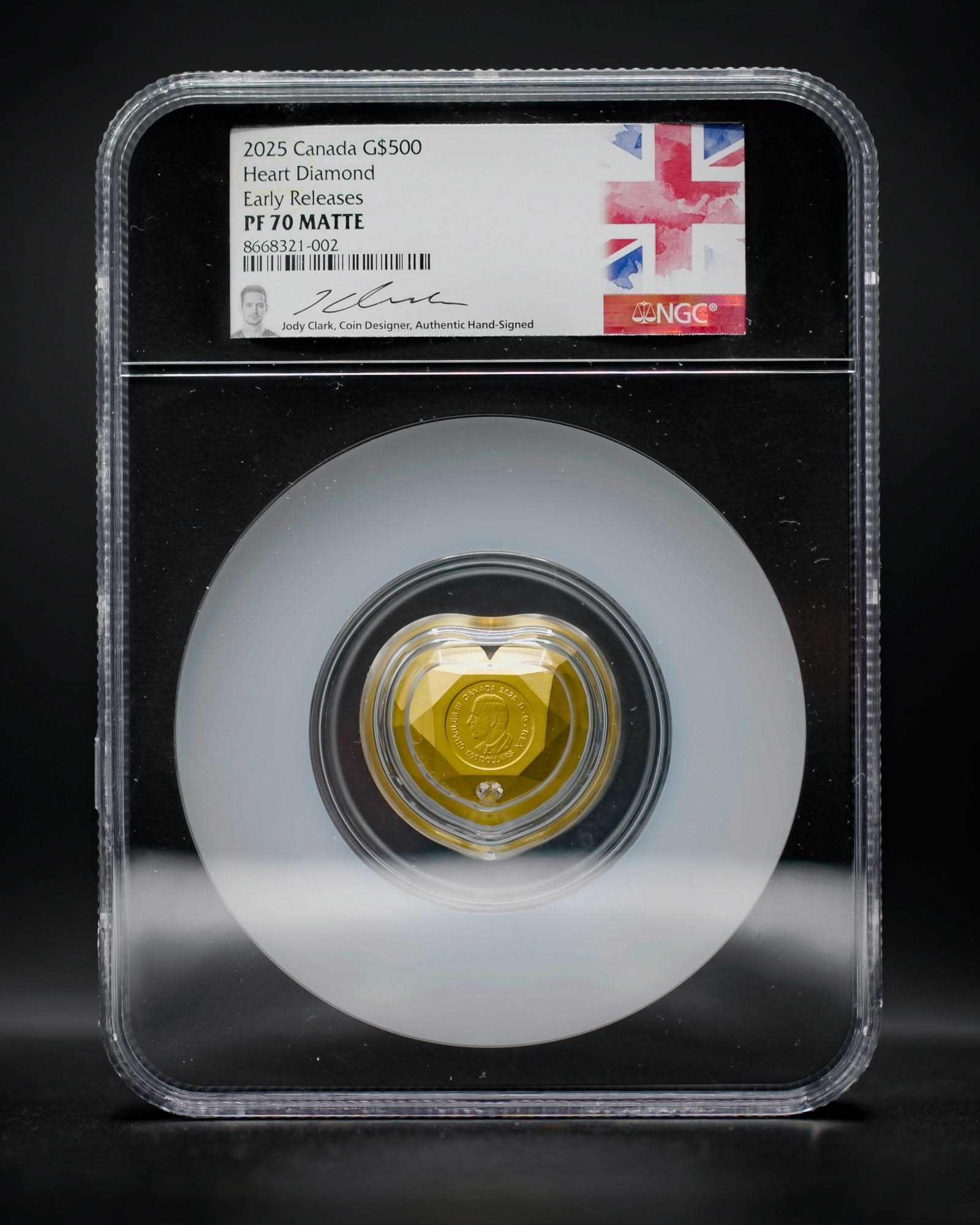 2025 Heart Diamond Pure Gold Diamond-Shaped Coin | NGC PF70 Matte | Jody Clark Autographed
