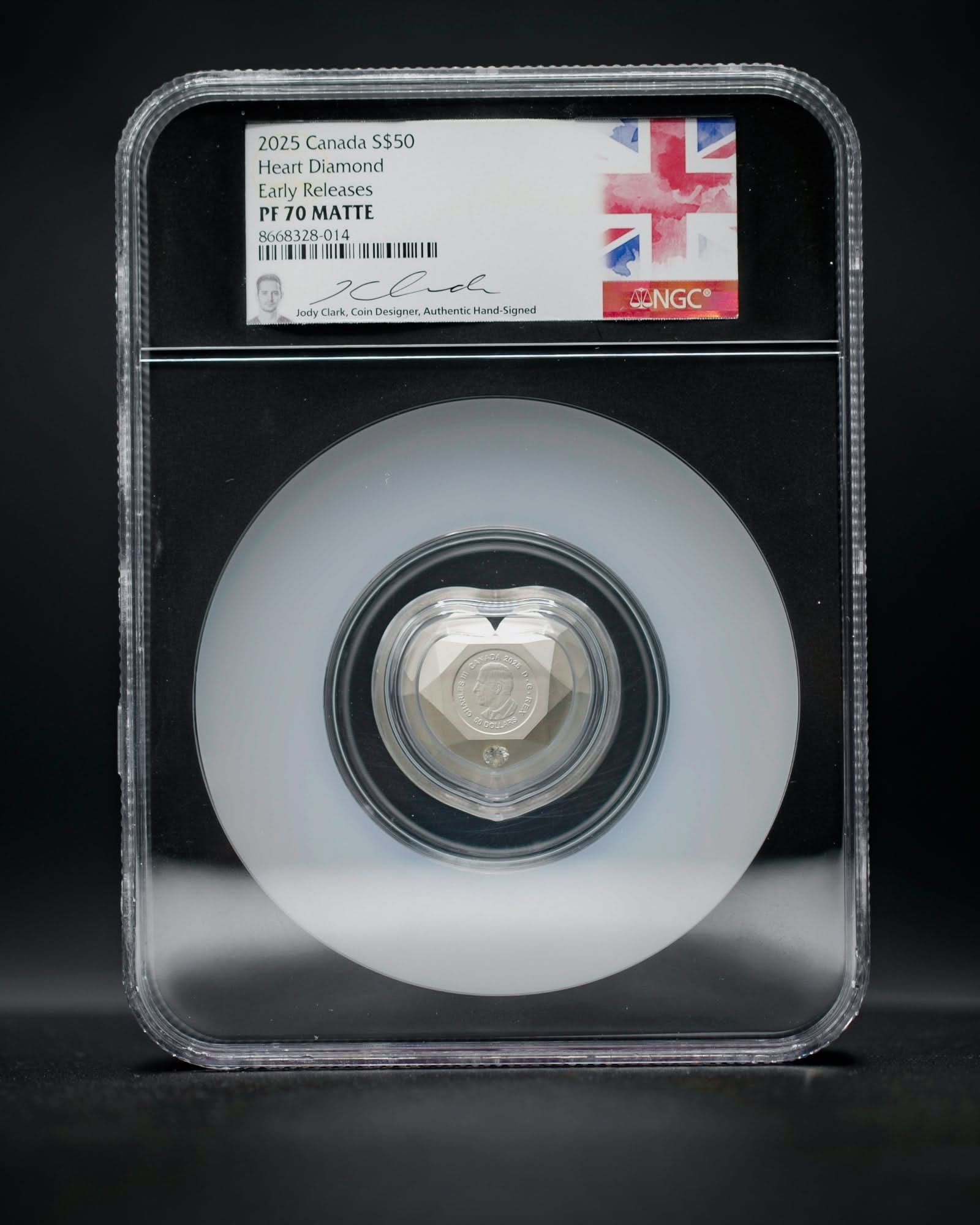 2025 Heart Diamond Fine Silver Diamond-Shaped Coin | NGC PF70 Matte | Jody Clark Autographed