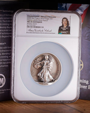 2025 $1 5oz Silver Eagle Type 2 Beyond Relief Coming to Life | Antique Mint State NGC MS70 | Anna Cabral Autographed