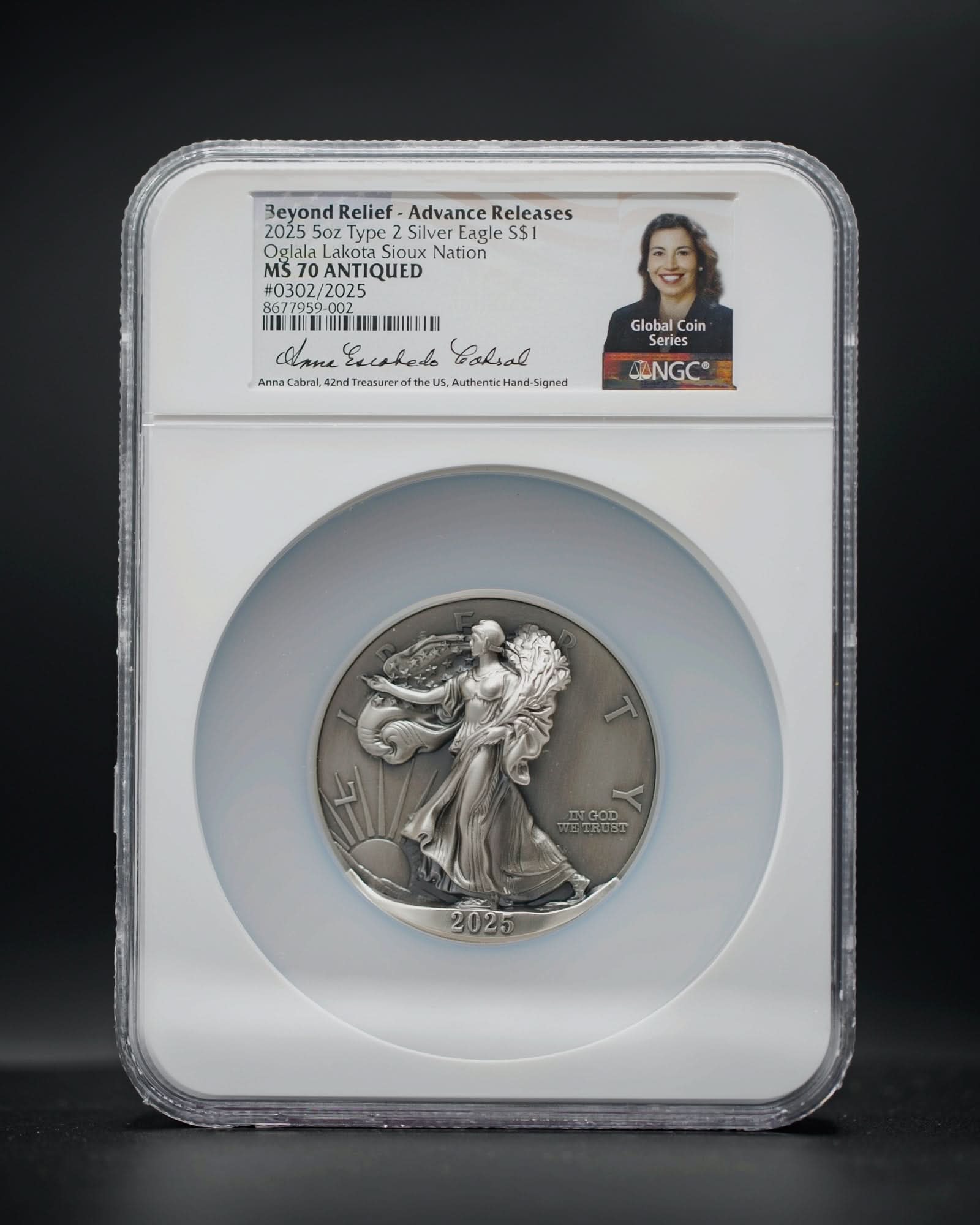 2025 $1 5oz Silver Eagle Type 2 Beyond Relief Coming to Life | Antique Mint State NGC MS70 | Anna Cabral Autographed
