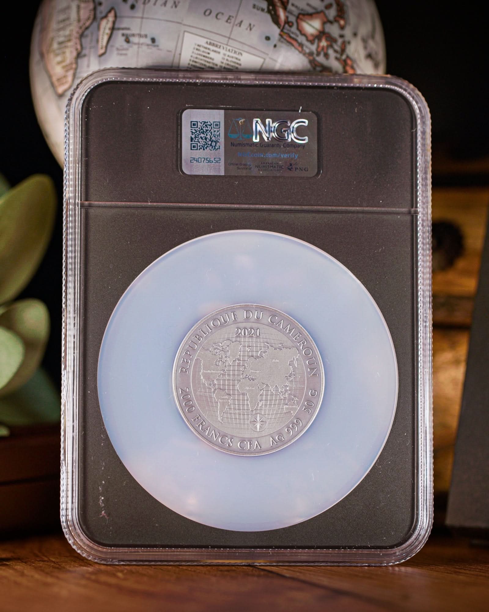 2021 Cameroon Gold Rush High Relief Gilt 2000 Francs Silver Antiqued Coin | NGC Antiqued MS70 | Anna Cabral Global Coin Series Autographed