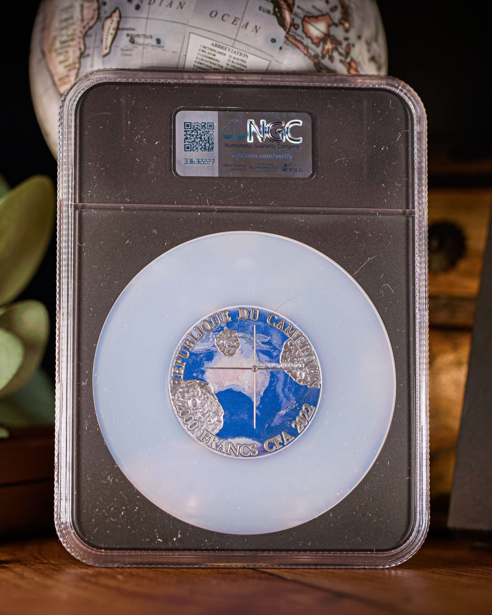 2022 Cameroon Meteorite Tenham 50g Silver Antiqued Coin | NGC Antiqued MS70 | Anna Cabral Autographed