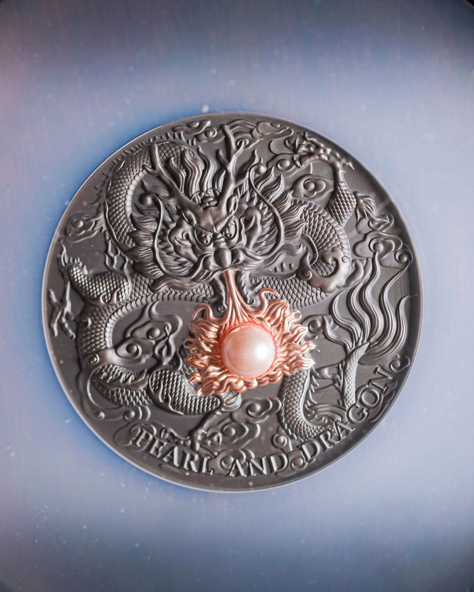 2024 Niue Divine Pearls Pink Pearl and Dragon $5 Silver Antiqued Coin | NGC Antiqued MS70 | Anna Cabral Autographed
