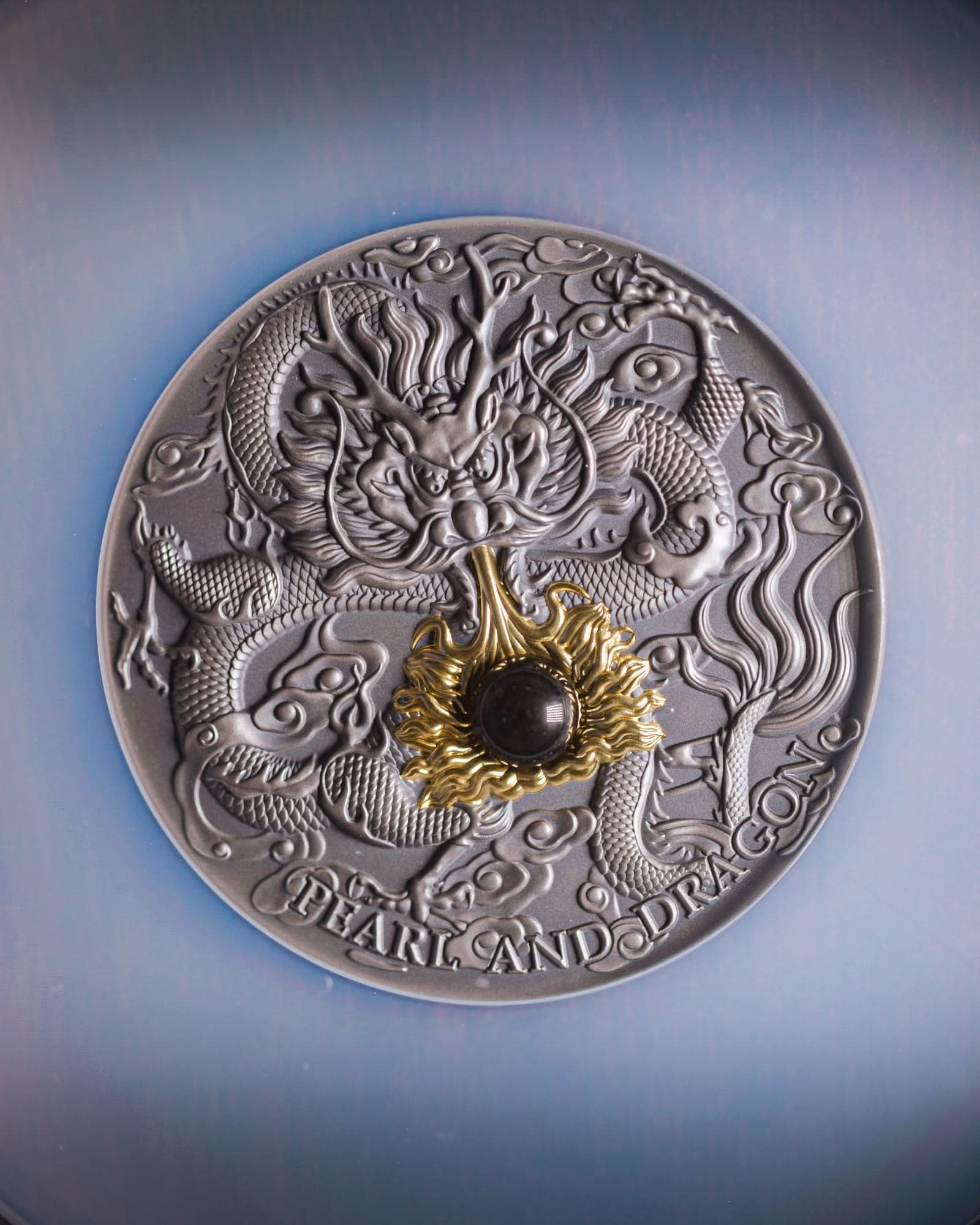 2023 Niue Divine Pearls Black Pearl and Dragon $5 Silver Antiqued Coin | NGC Antiqued MS70 | Anna Cabral Autographed