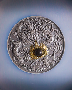 2023 Niue Divine Pearls Black Pearl and Dragon $5 Silver Antiqued Coin | NGC Antiqued MS70 | Anna Cabral Autographed