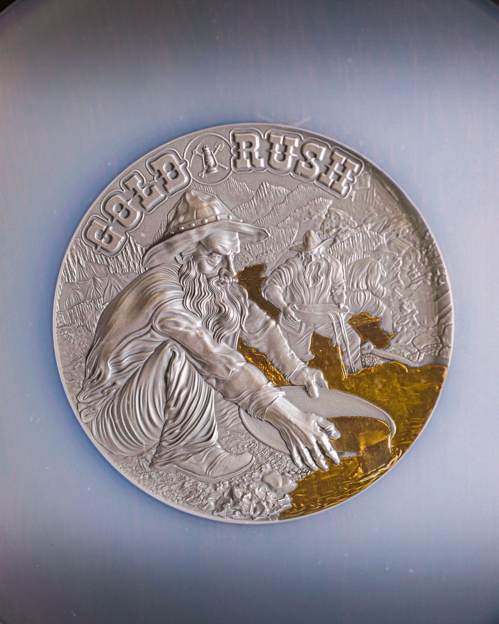 2021 Cameroon Gold Rush High Relief Gilt 2000 Francs Silver Antiqued C