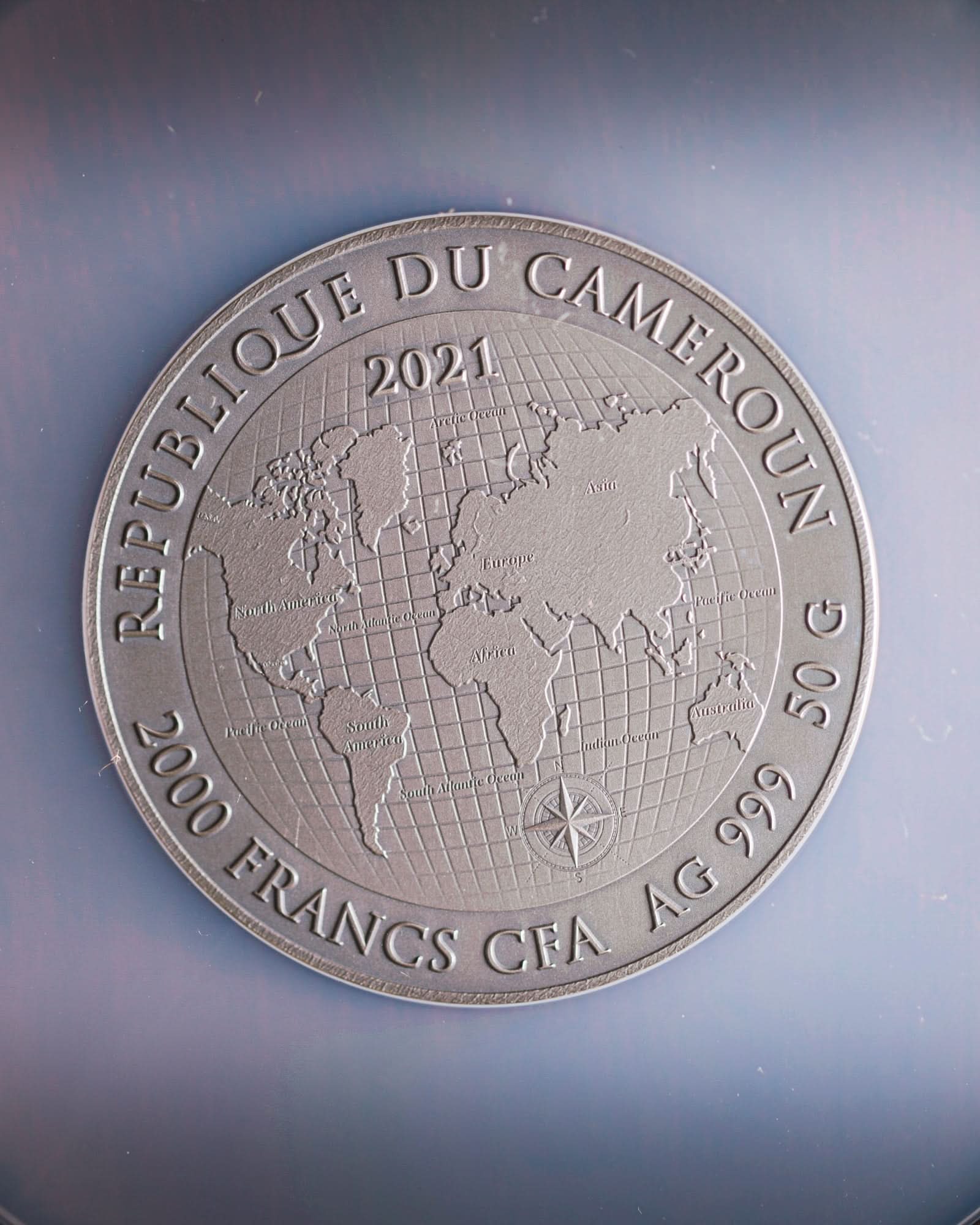 2021 Cameroon Gold Rush High Relief Gilt 2000 Francs Silver Antiqued Coin | NGC Antiqued MS70 | Anna Cabral Global Coin Series Autographed