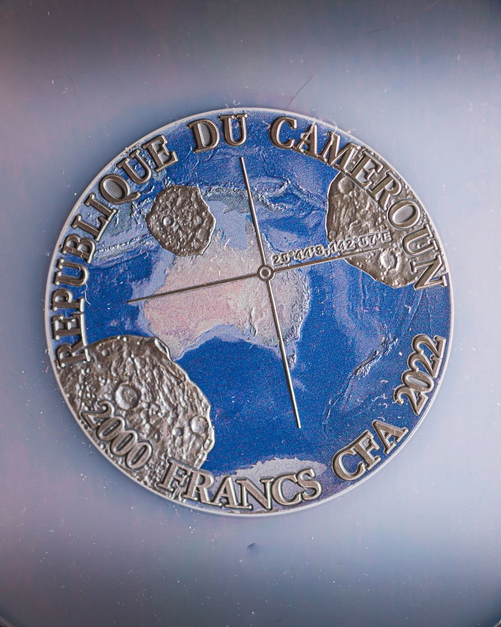 2022 Cameroon Meteorite Tenham 50g Silver Antiqued Coin | NGC Antiqued MS70 | Anna Cabral Autographed