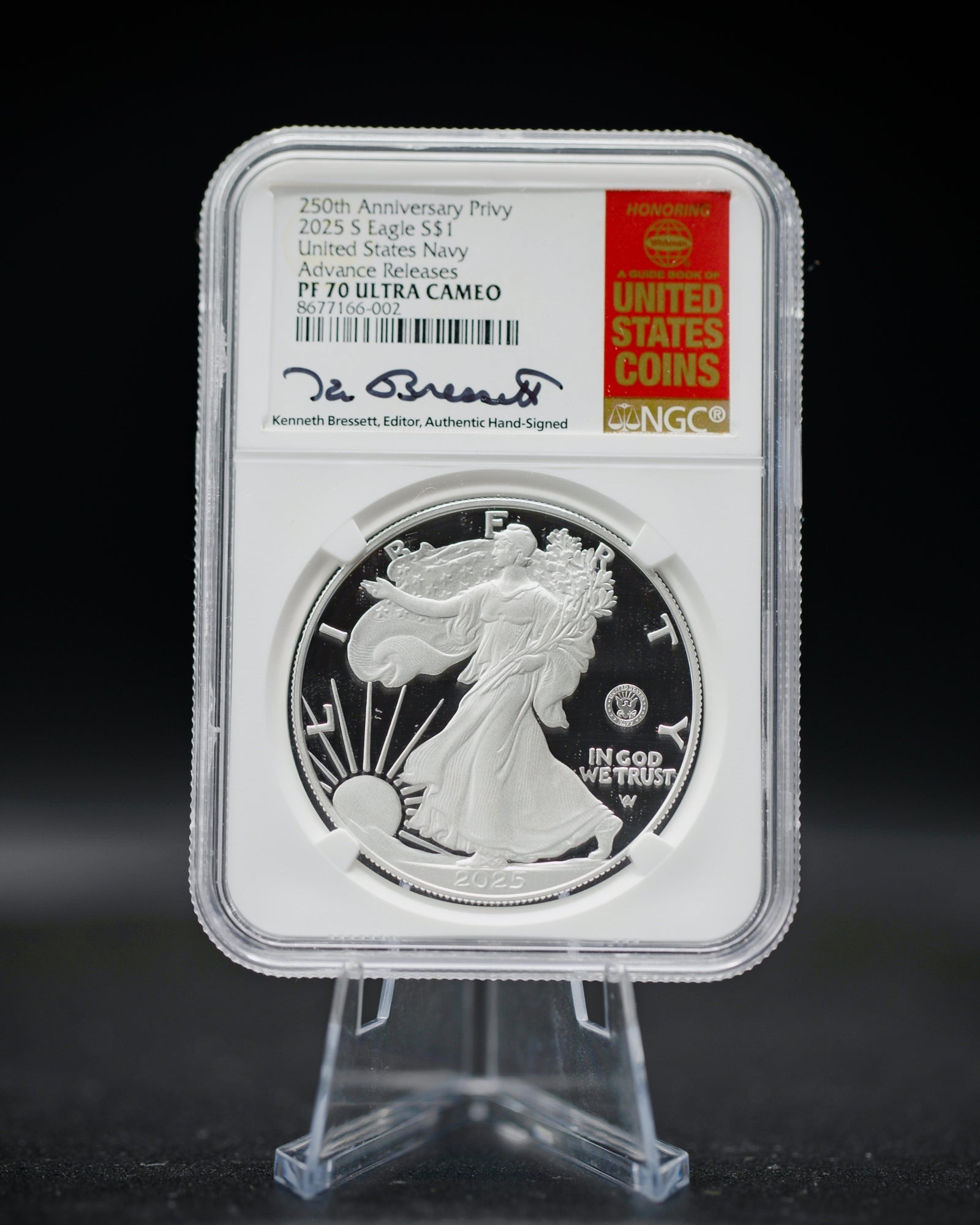 Exclusive Navy 250th Anniversary Silver Eagle PF70 Coin