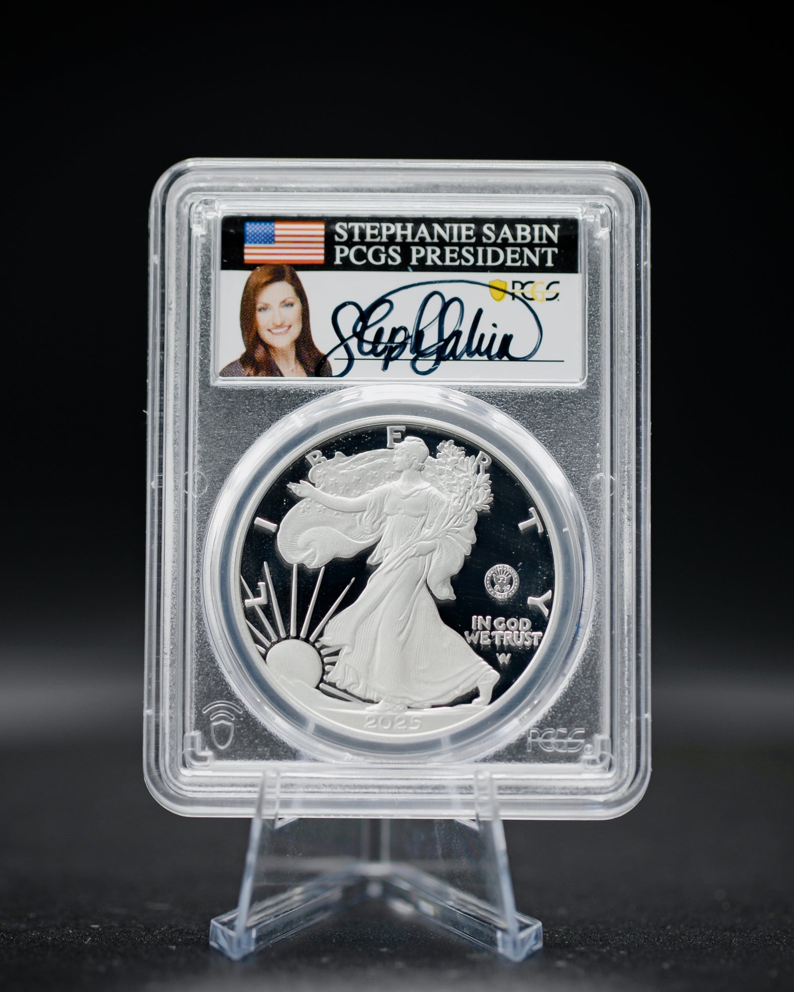 2025-S U.S. Navy 250th Anniversary Privy Proof Silver Eagle | PCGS PR70 Deep Cameo Advanced Release | Stephanie Sabin Autographed