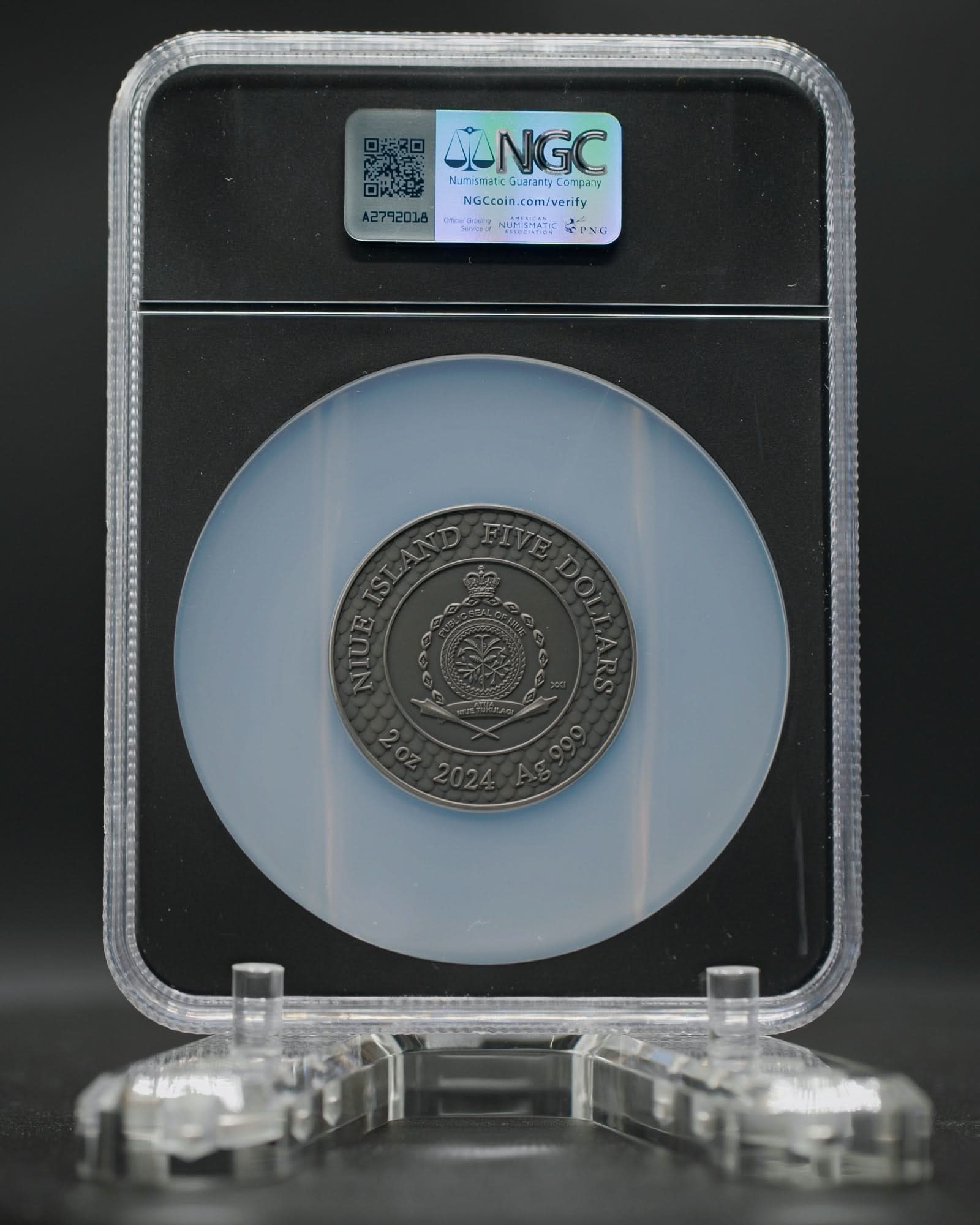 2024 Niue Divine Pearls Pink Pearl and Dragon $5 Silver Antiqued Coin | NGC Antiqued MS70 | Anna Cabral Autographed
