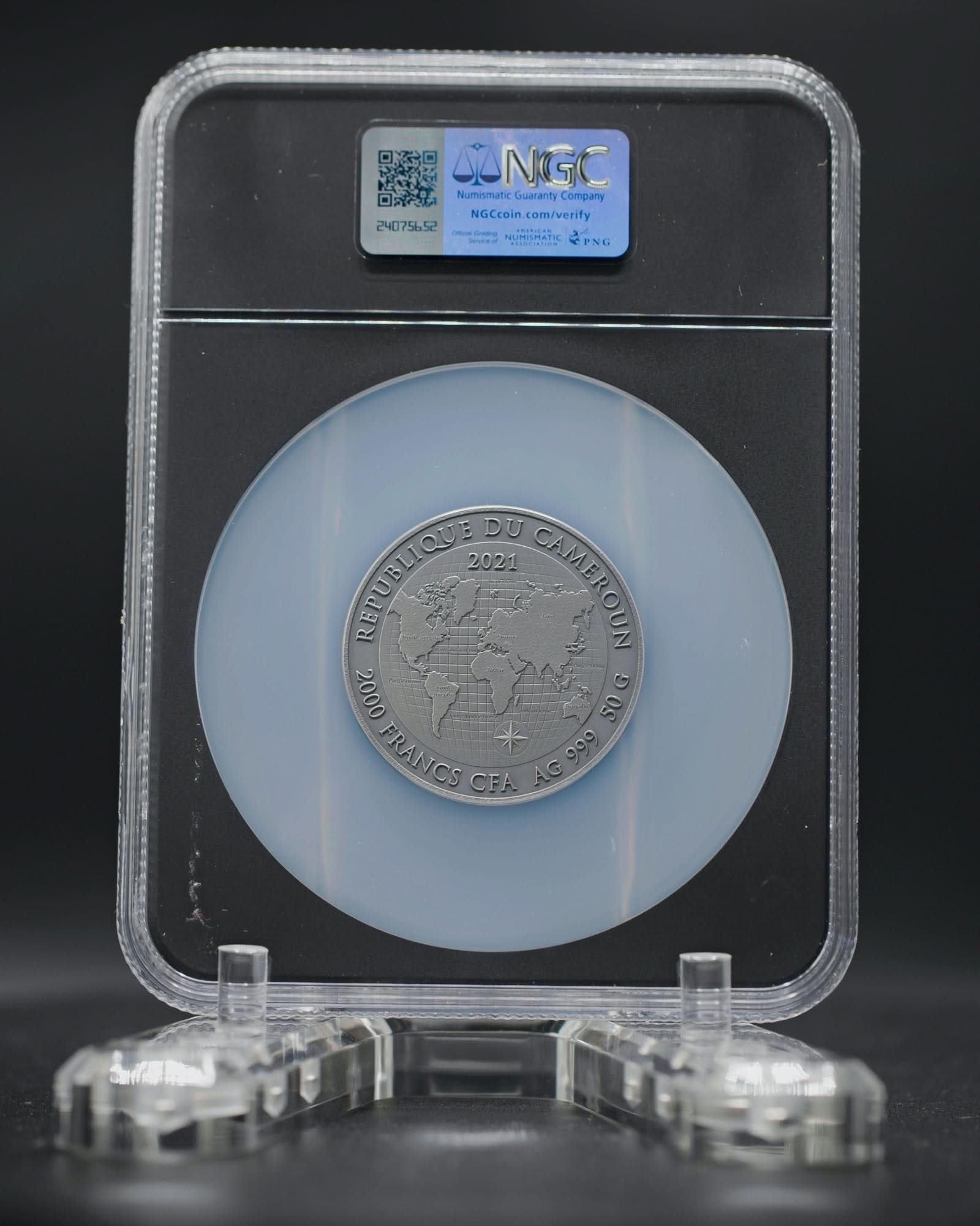 2021 Cameroon Gold Rush High Relief Gilt 2000 Francs Silver Antiqued Coin | NGC Antiqued MS70 | Anna Cabral Global Coin Series Autographed