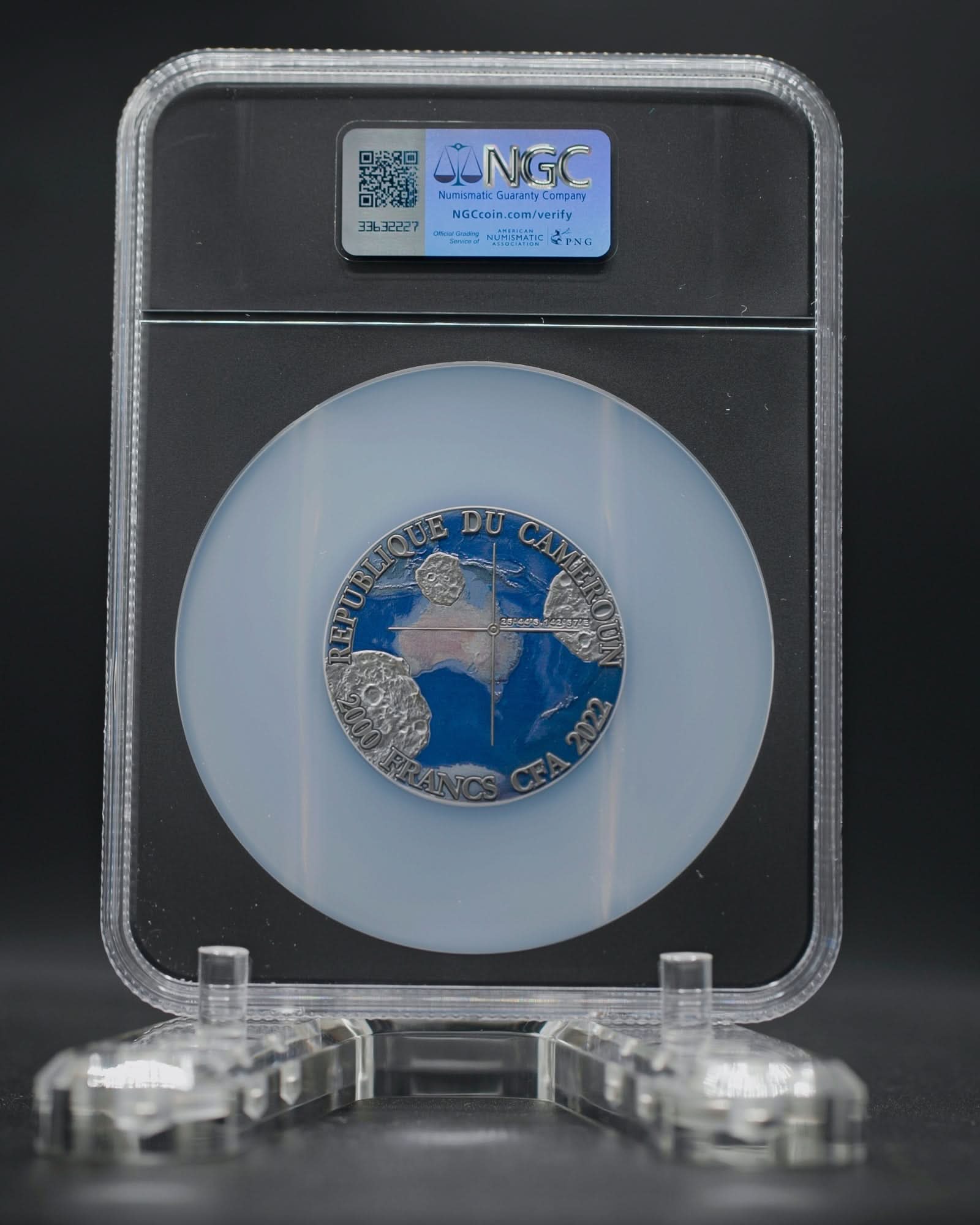 2022 Cameroon Meteorite Tenham 50g Silver Antiqued Coin | NGC Antiqued MS70 | Anna Cabral Autographed