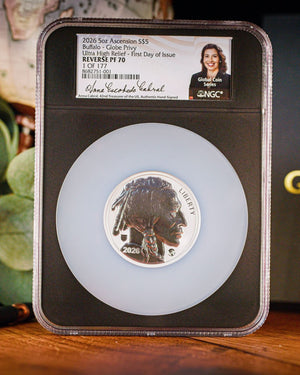 2026 $5 5oz Reverse Proof Buffalo Coin - Ultra-Rare 250th Anniversary Edition | Global Privy Reverse PF70 | Anna Cabral Autographed
