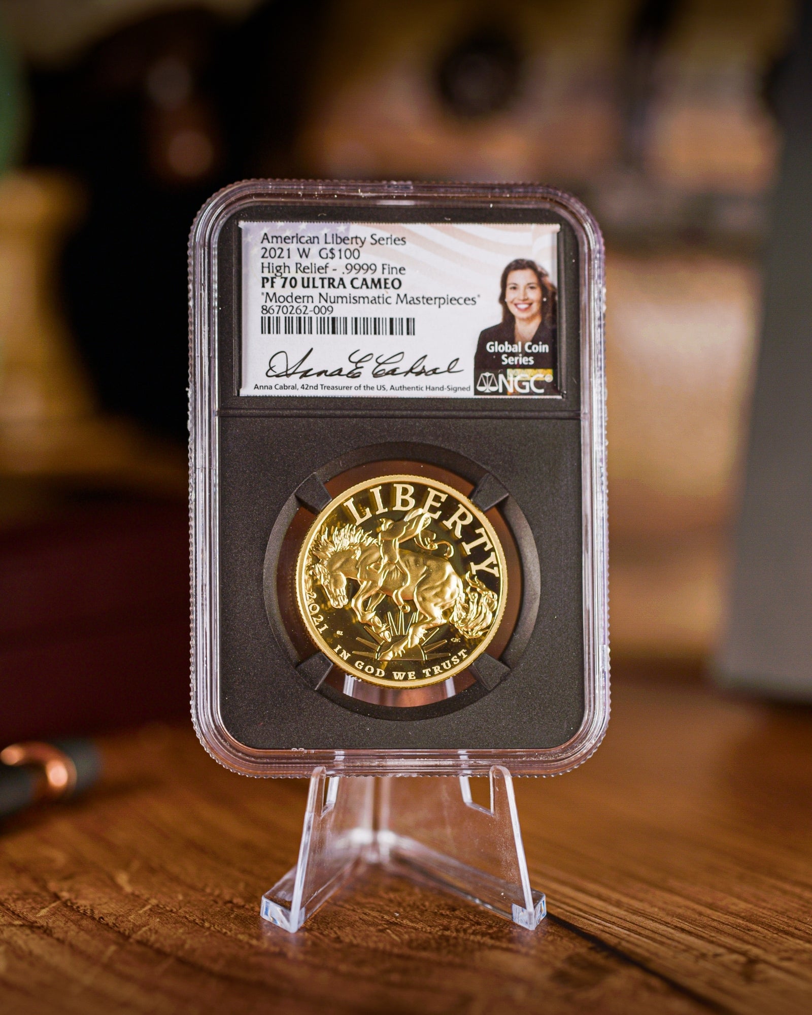 2021 High Relief $100 Liberty "Rodeo" | NGC "Modern Numismatic Masterpieces" PF70 | Anna Cabral Autographed