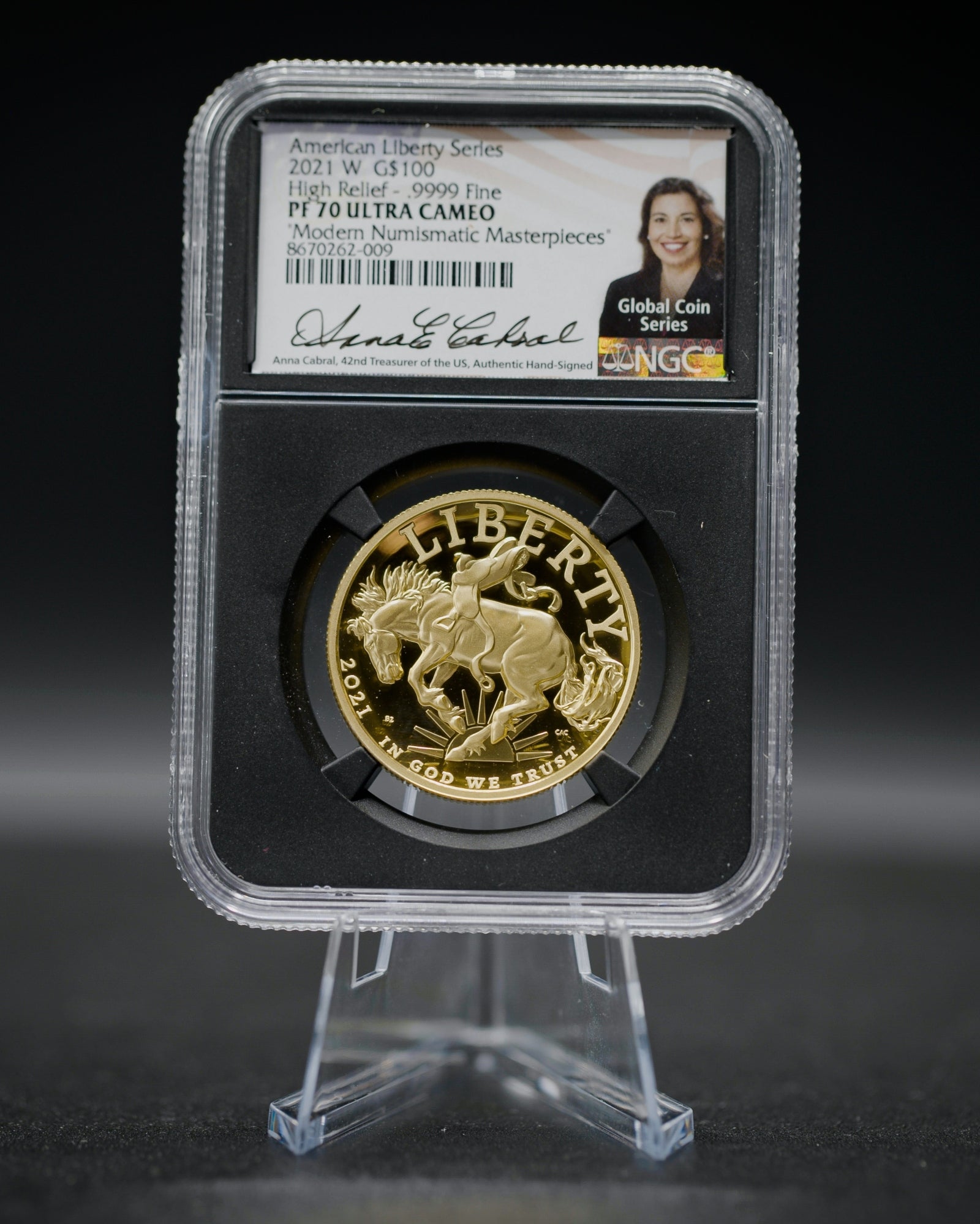 2021 High Relief $100 Liberty "Rodeo" | NGC "Modern Numismatic Masterpieces" PF70 | Anna Cabral Autographed