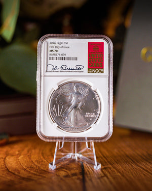 2026 $1 American Silver Eagle | MS70 First Day of Issue | Kenneth Bressett Autographed